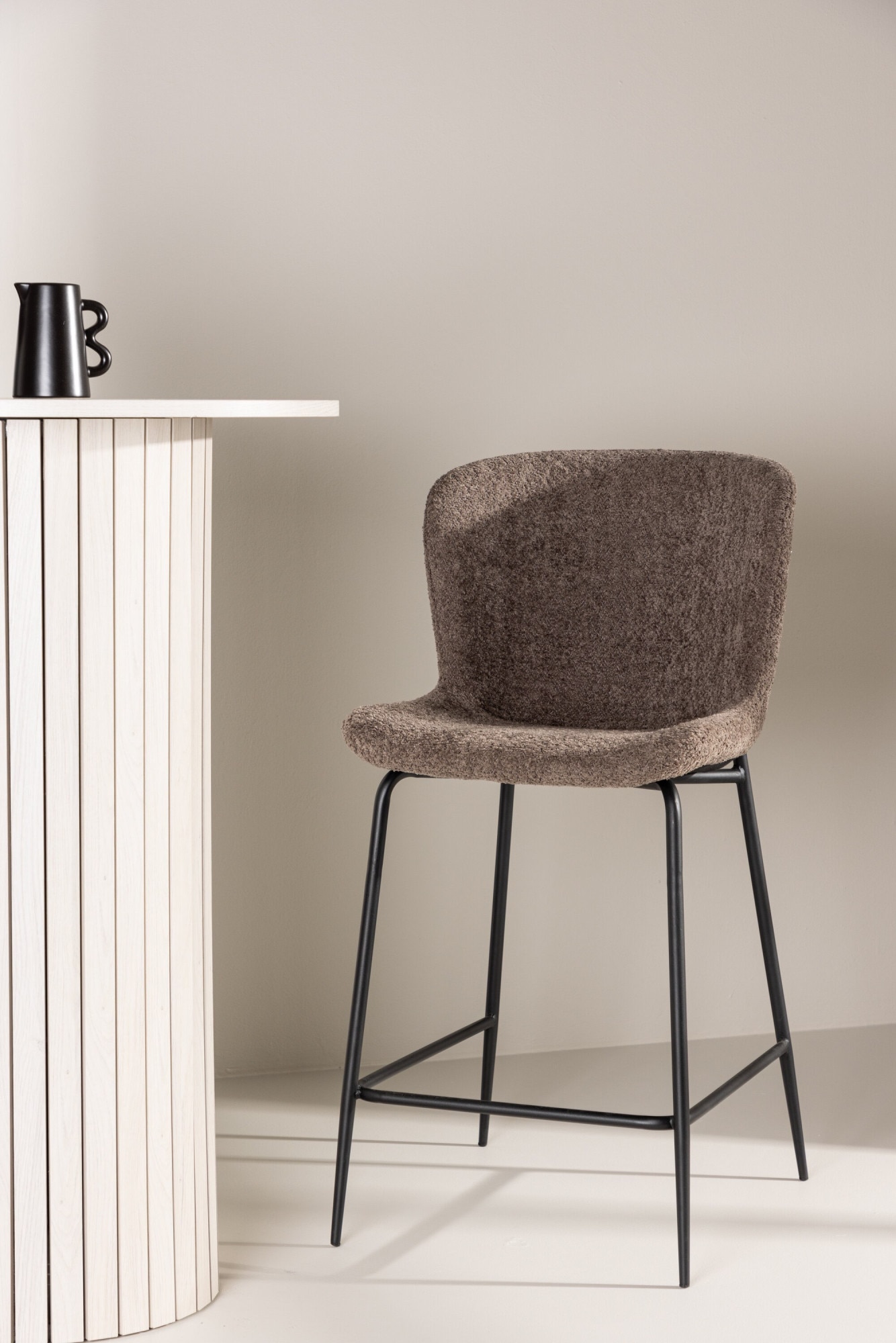 Venture Home Barhocker »Modesto, Barhocker mit braunem Bouclé-Sitz und Stahlbeinen, modern« 1 Stk. tlg. Tresenhocker minimalistisch, Bouclé, komfortabel