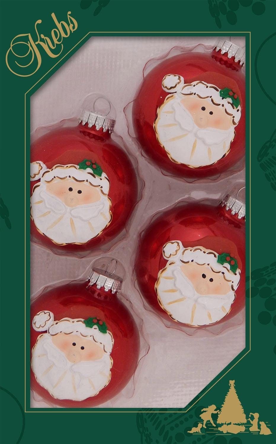 Krebs Glas Lauscha Weihnachtsbaumkugel »Weihnachtsmann, Weihnachtsdeko rot, Christbaumschmuck«, (Set, 4 St.), Christbaumkugeln aus Glas, handdekoriert