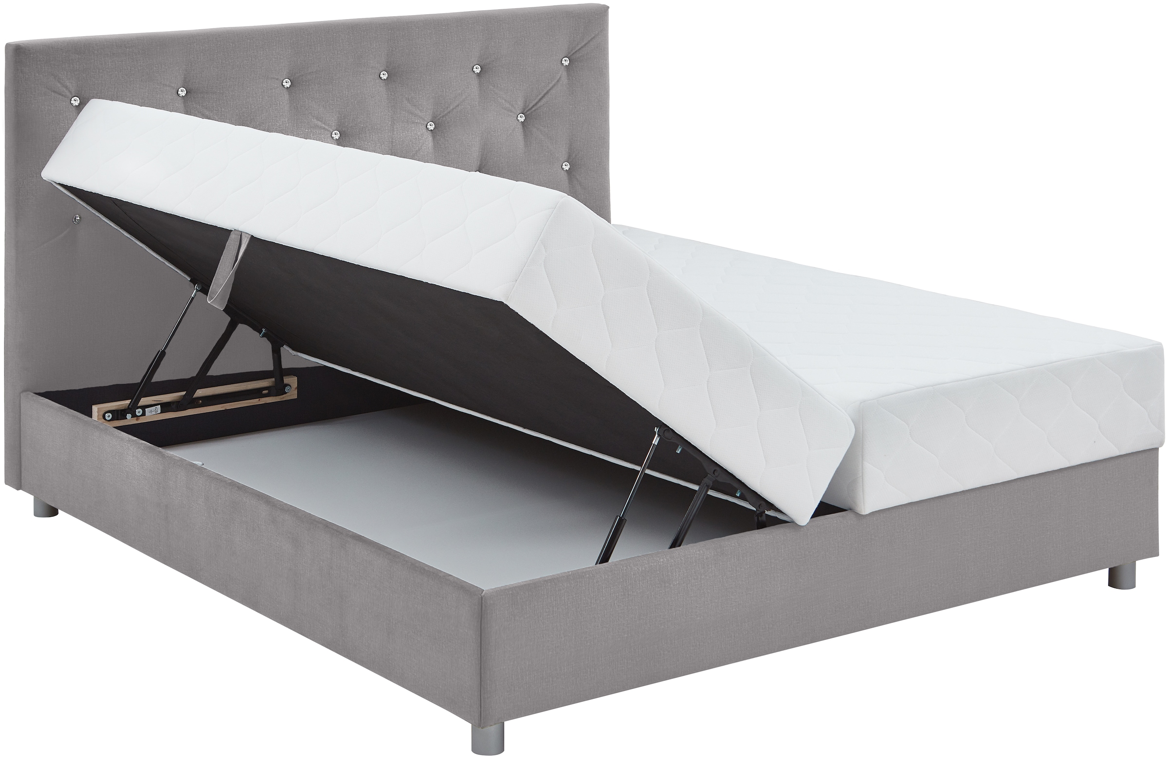 ATLANTIC home collection Boxbett »CELIA im hochwertiger Samtoptik«, mit Taschen-Federkernmatratze, Bettkasten und Strass-Steinen