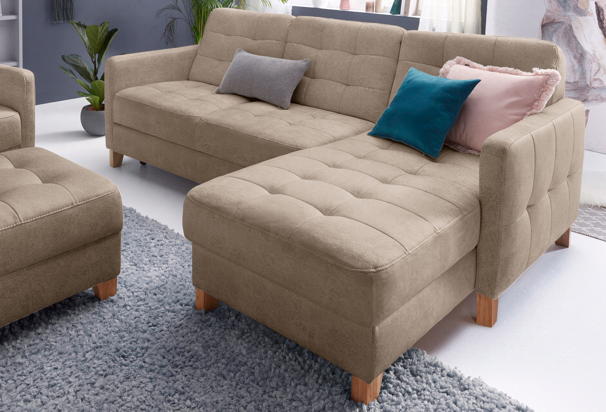 exxpo - sofa fashion Ecksofa »Elio, kompakt und komfortabel, bequem und zeitloses Design, L-Form«, wahlweise mit Bettfunktion