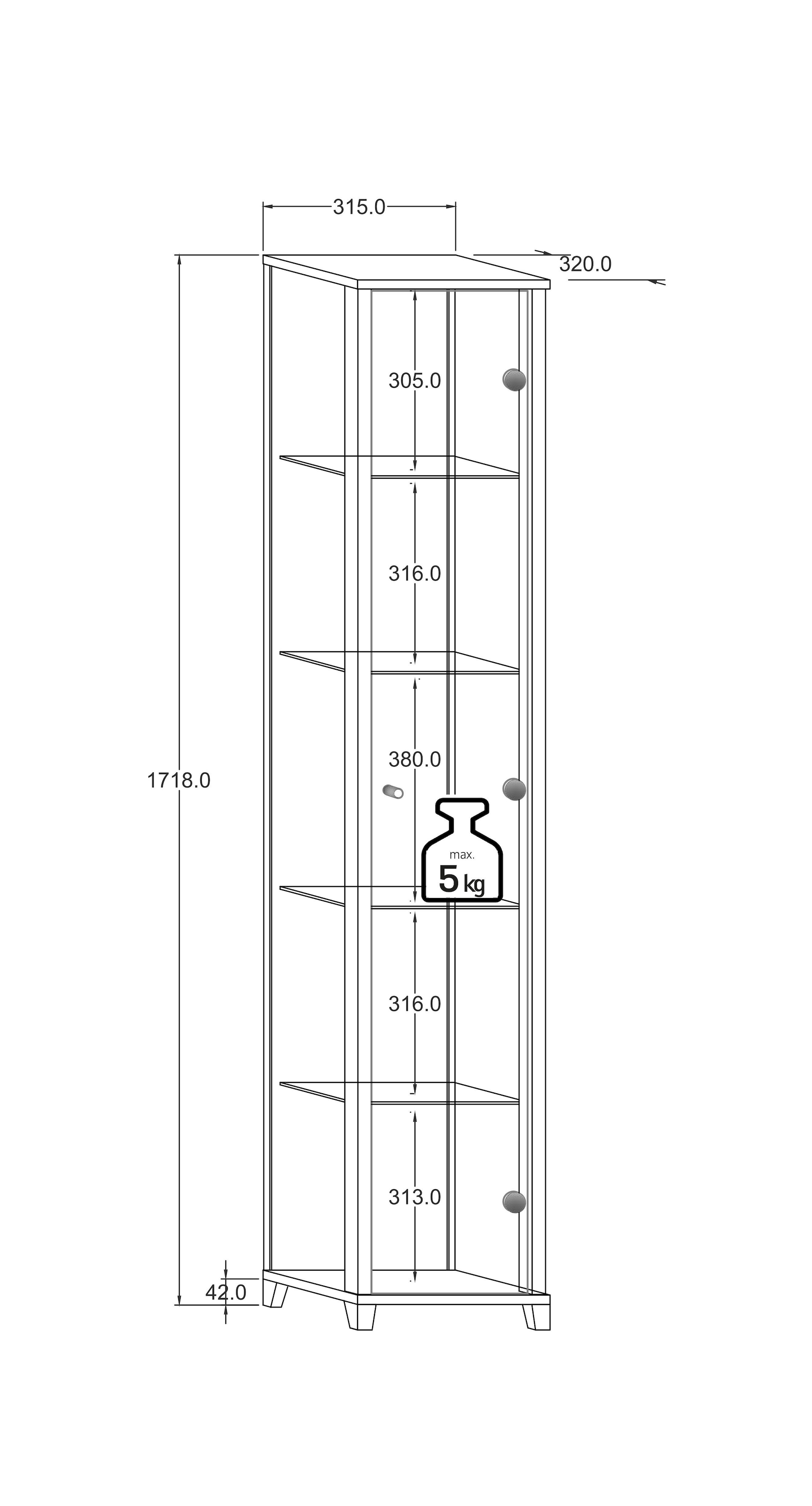 fif möbel Vitrine »OPTIMA Höhe ca. 172 cm« Standvitrine/Glasvitrine 1x Glastür,perfekt für Sammler,Sammlervitrine