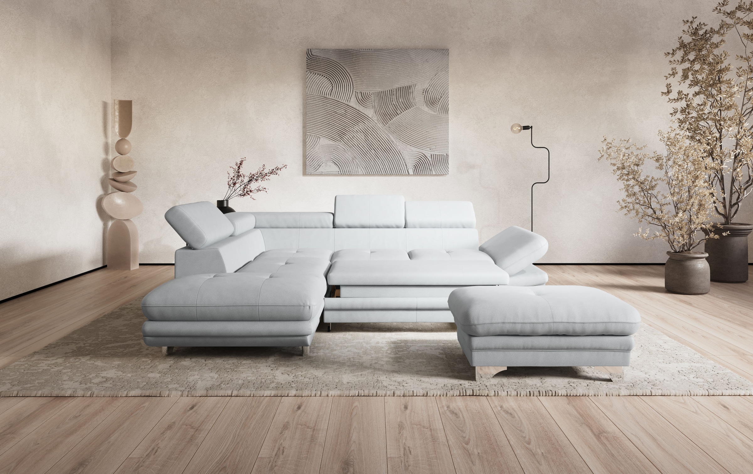 COTTA Ecksofa "Enterprise L-Form, B: 277 cm x L: 238 cm, bequeme Wellenunterfederung" Arm- & Kopfteilverstellung, optional Schlaffunktion