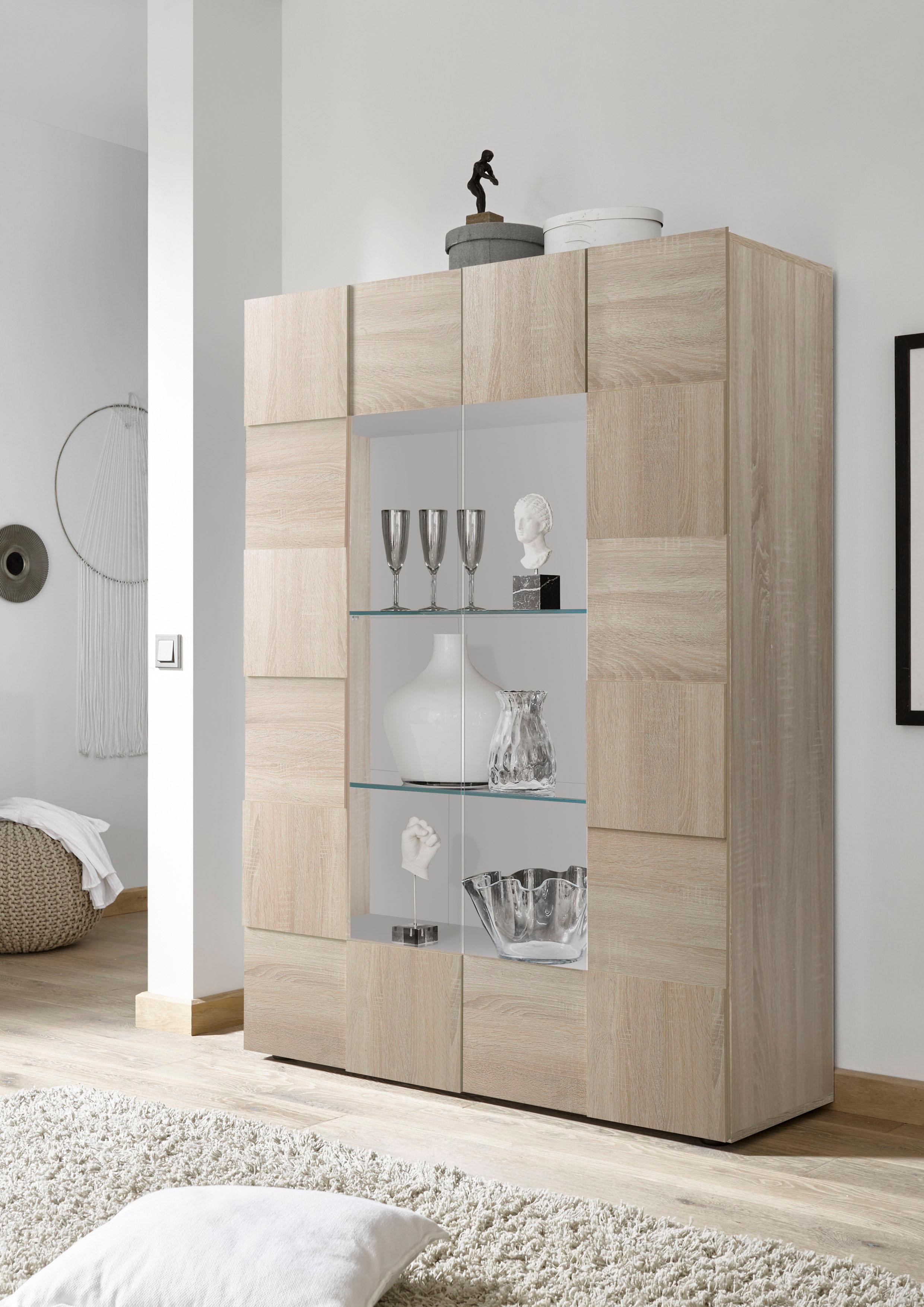 Home affaire Vitrine "Dama Höhe 166 cm, Breite 121 cm, Stauraumvitrine mit 2 Türen," Standvitrine - Front in 3D-Optik, viel Stauraum, verschiedene Farben