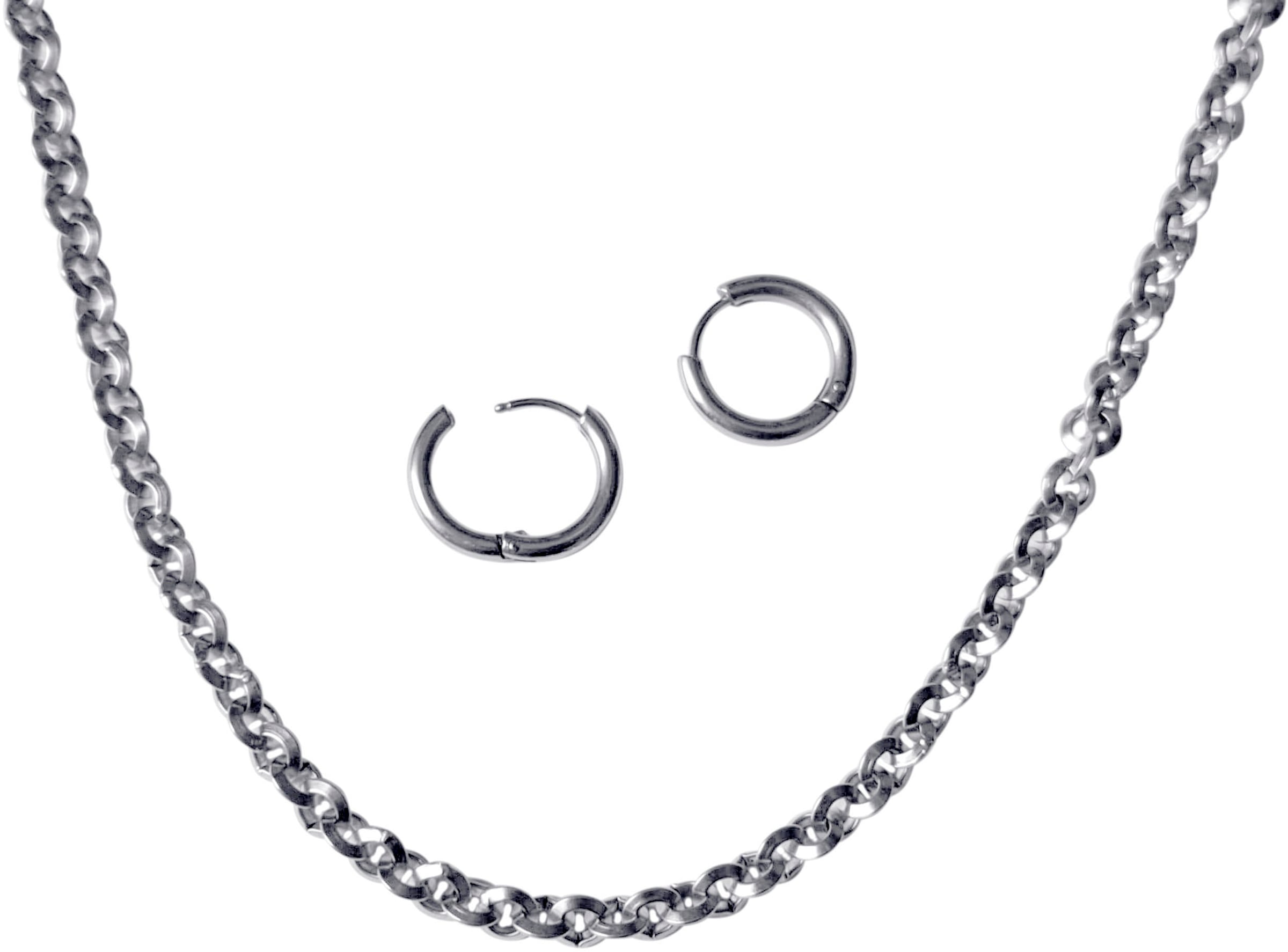 Firetti Schmuckset »Mulitpack Schmuck Geschenk Edelstahl Halskette Paar Creolen«, (Set, 3 tlg.)