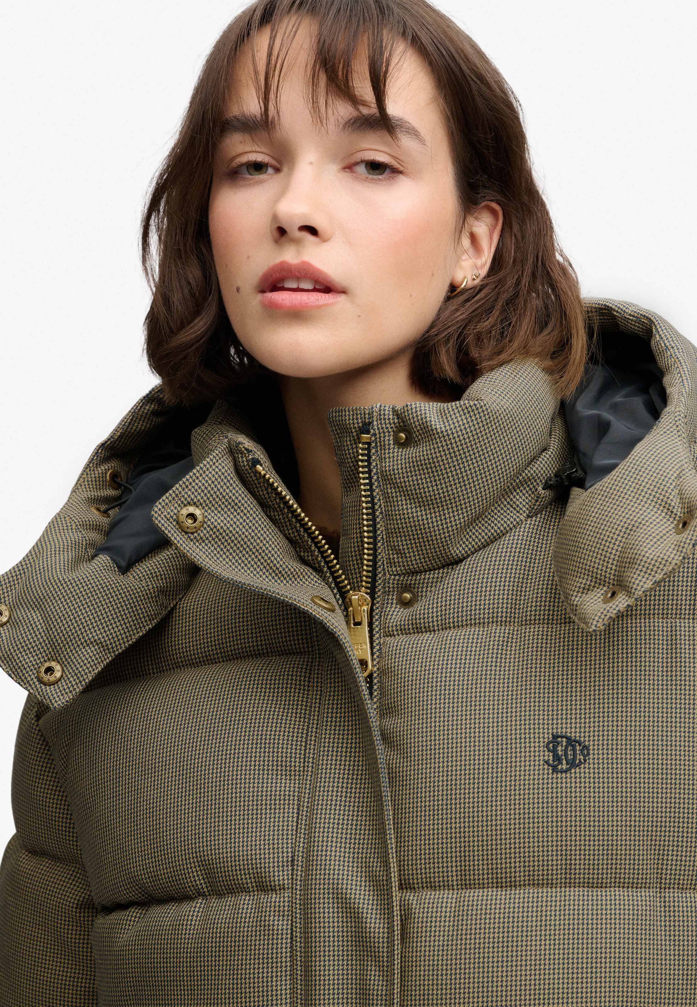Superdry Steppjacke »PREMIUM HOOD CHECK PUFFER JKT« mit Kapuze Materialmix, relaxed fit, außen aus Webstoff mit Hahnentritt-Muster