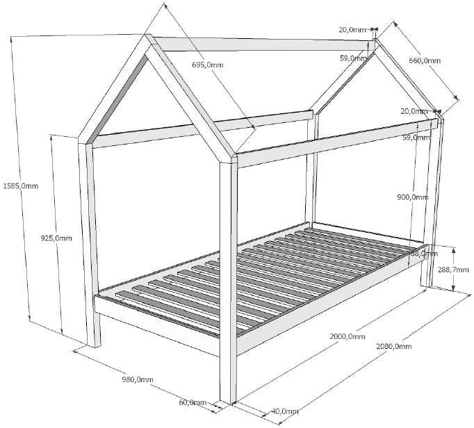 Vipack Hausbett »Dallas«, (Made in Europe), Ein Hausbett in Massivholz mit Lattenrost und Bettschublade