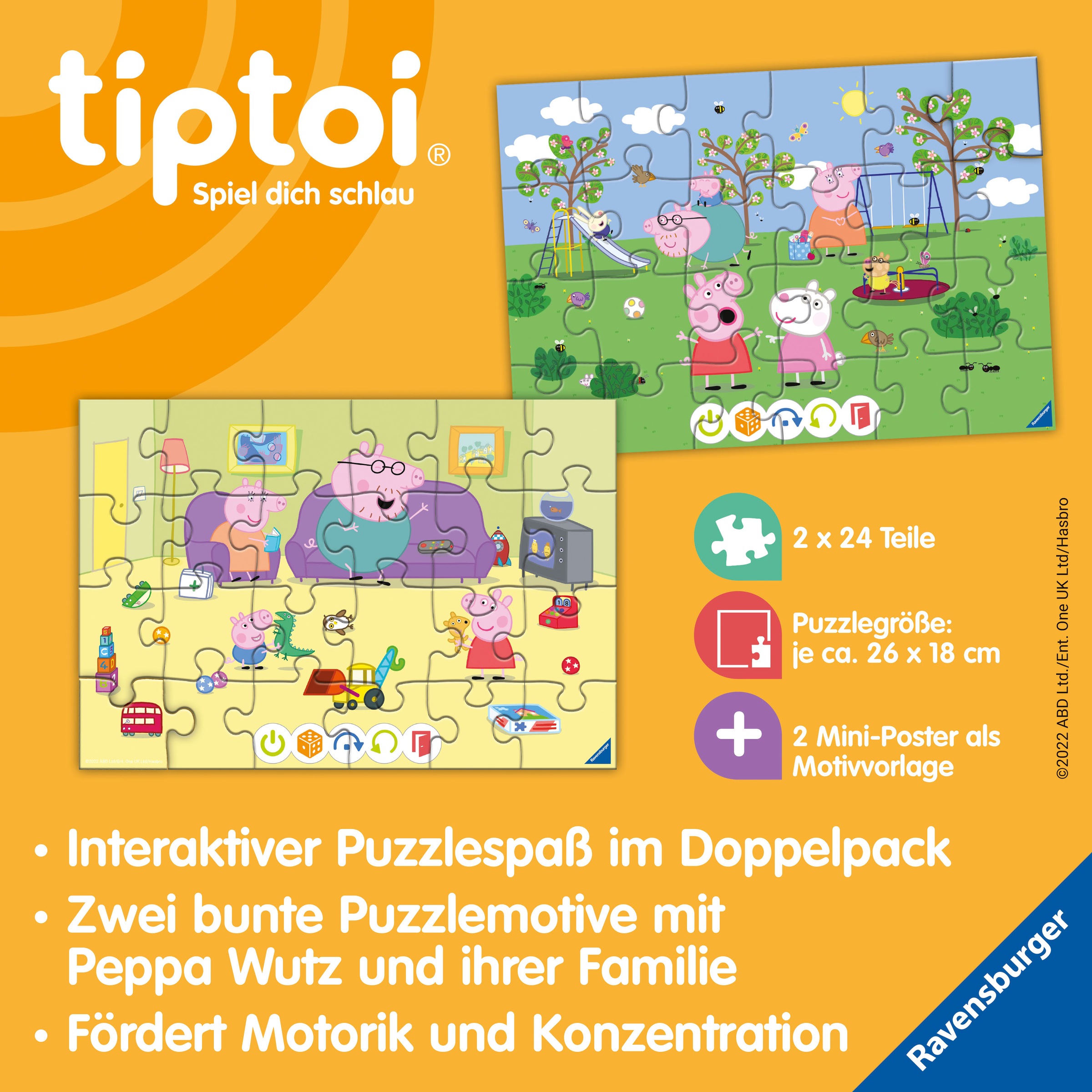 Ravensburger Puzzle »tiptoi® Puzzle für kleine Entdecker: Peppa Pig«, (2 x 24 Teile) Made in Europe
