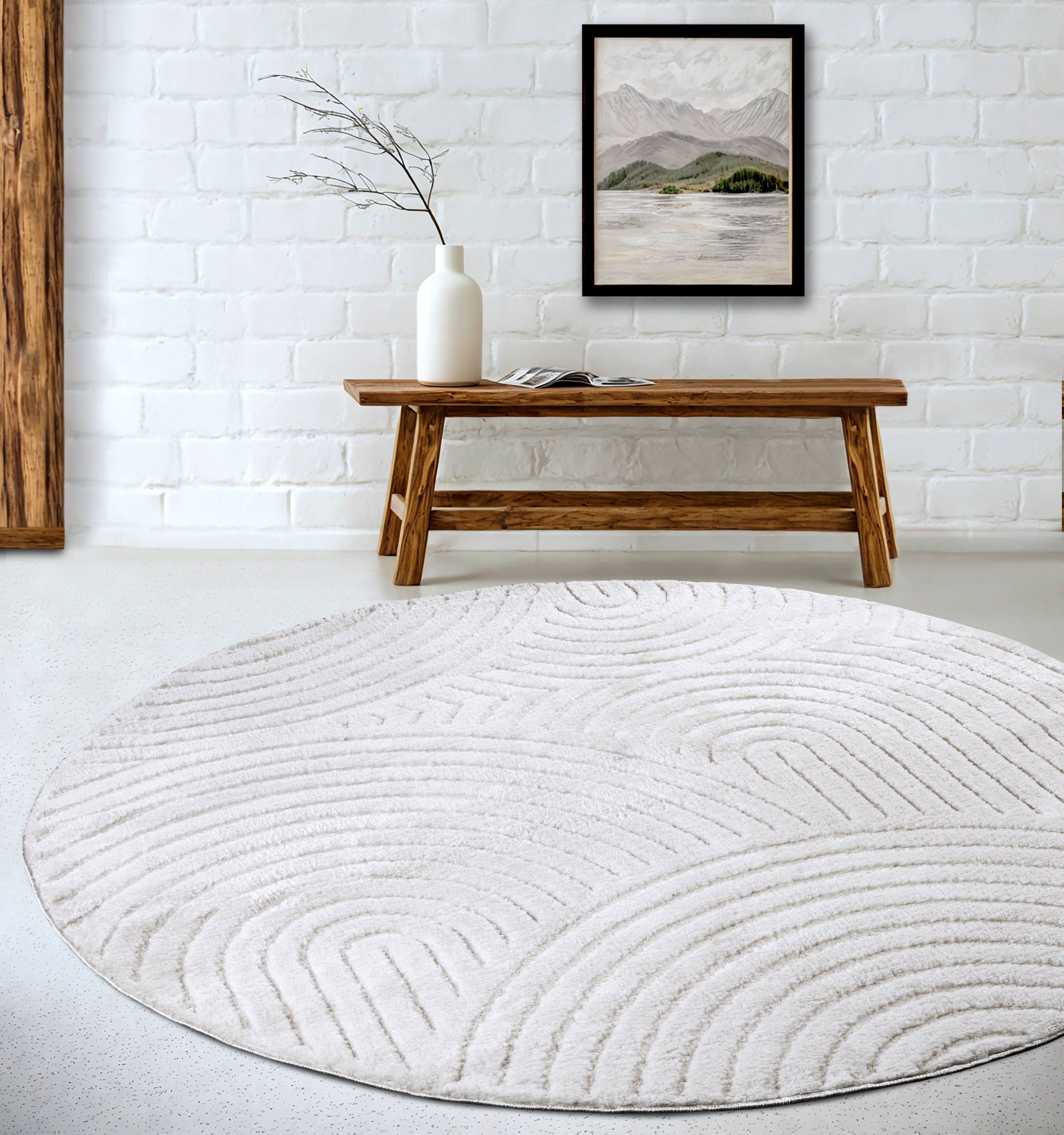 ELLE DECORATION Designteppich »Cosy Panglao, auch als Rundteppich erhältlich«, rechteckig, 14 mm Höhe, uni Kurzflor, Hoch Tief Struktur, modern, Skandi, Boho, Wohnzimmer