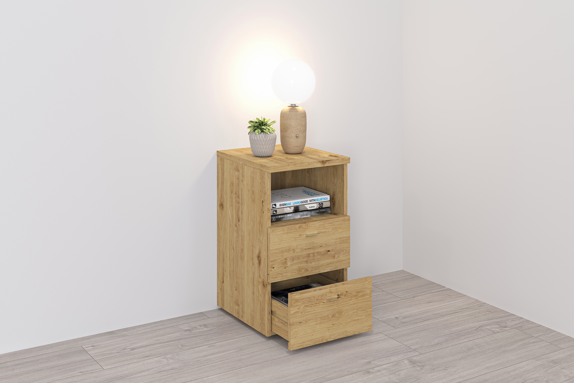 FMD Nachtkonsole "Suva" Nachttisch m. 2 Schubkästen und offenem Fach günstig online kaufen