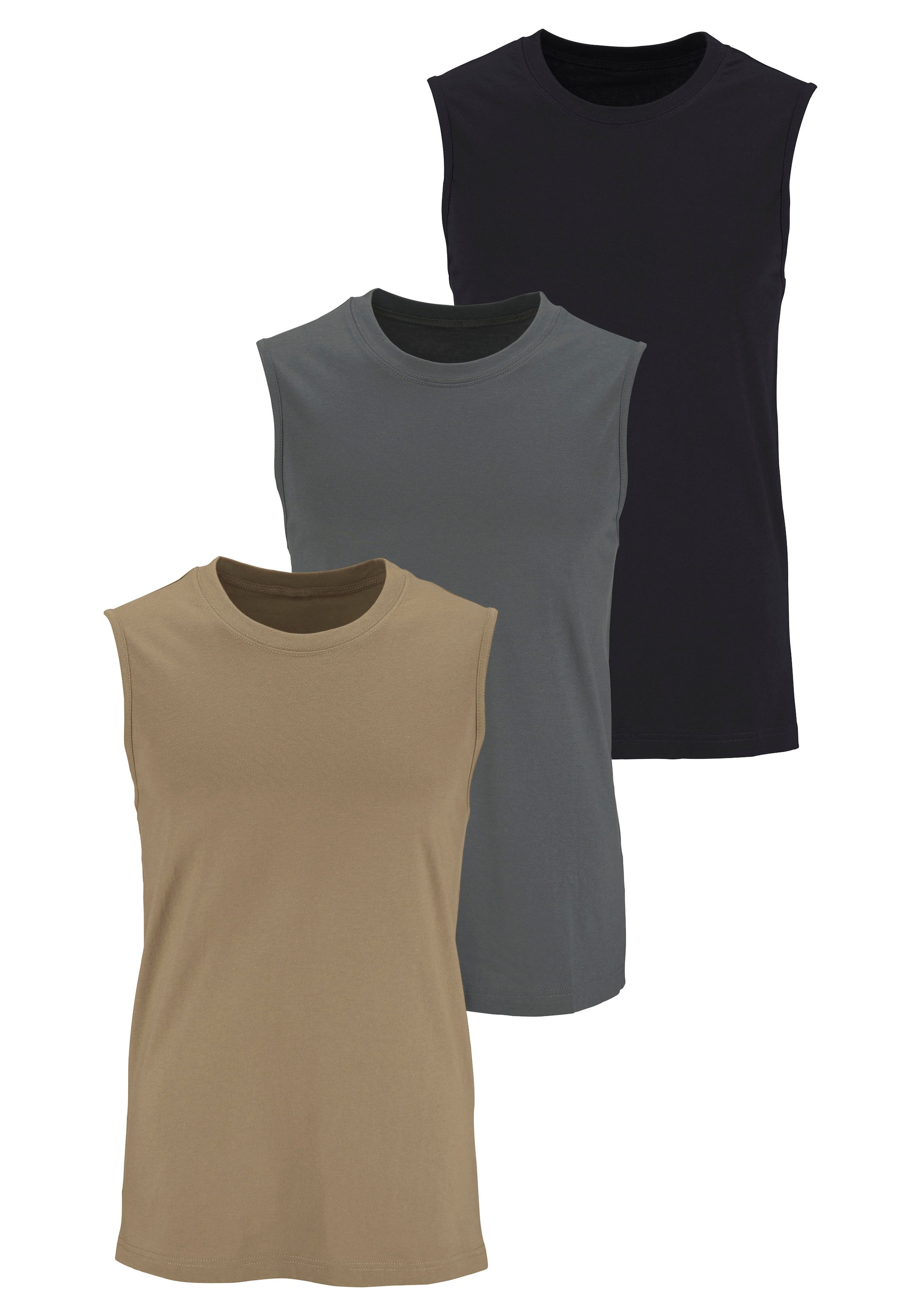 H.I.S Muscleshirt ", Unterziehshirt, Unterhemd für Herren" Packung, 3er-Pack, unifarben, Rundhalsausschnitt, aus Baumwolle