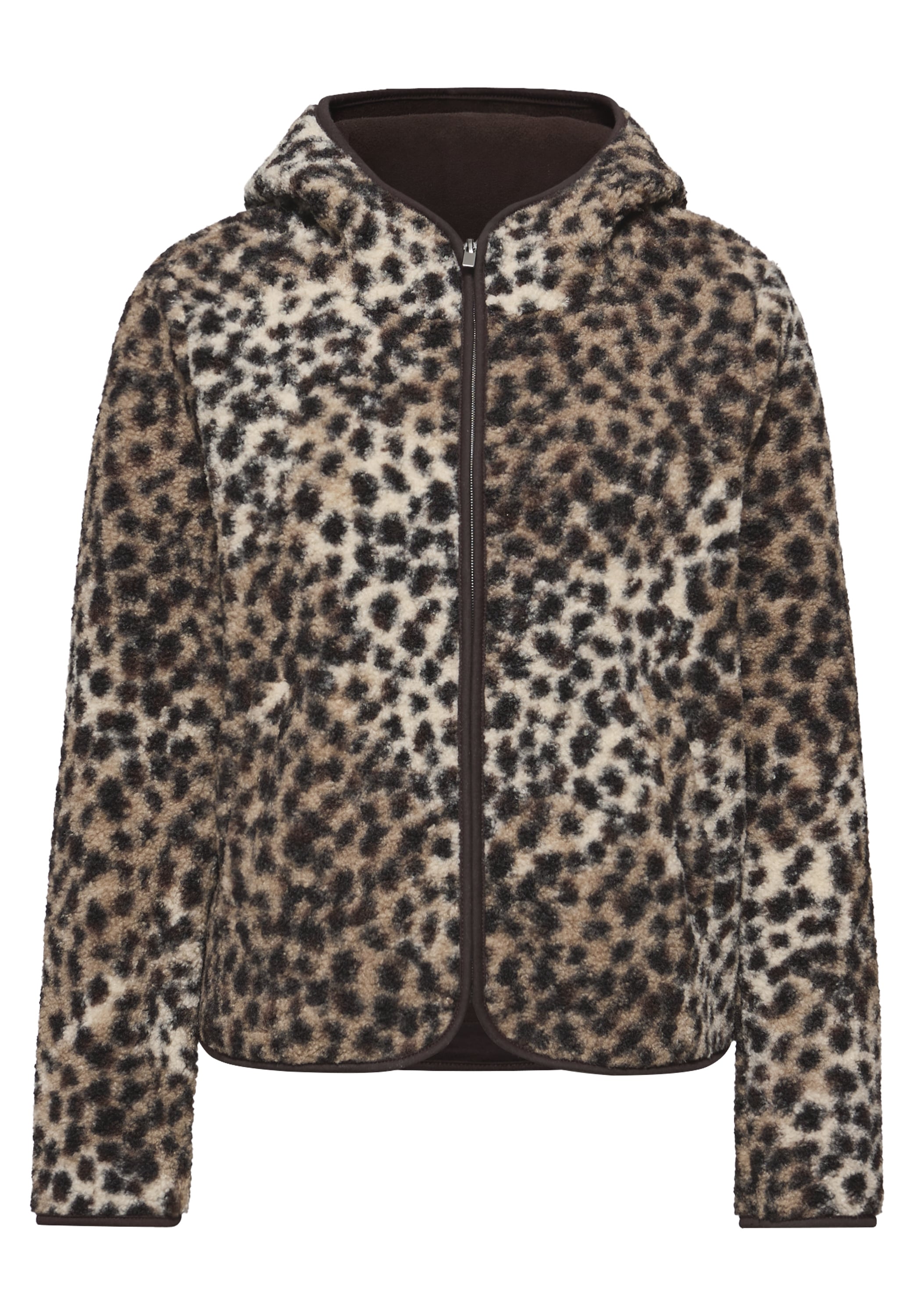 STREET ONE Kapuzenplüschjacke, mit Kapuze, mit Leo-Muster