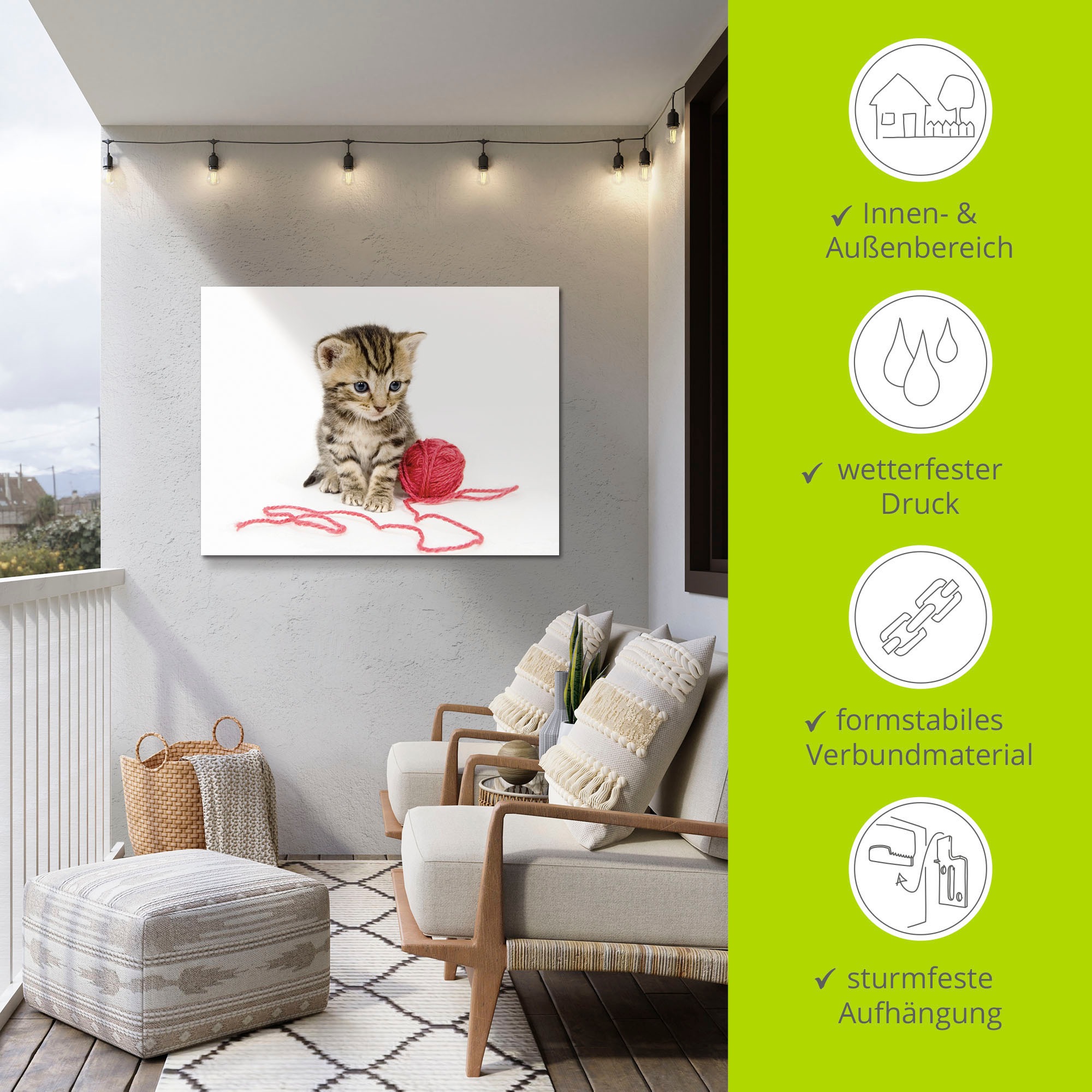 Artland Wandbild »Kätzchen mit rotem Garnball«, Haustiere, (1 St.), als Alubild, Outdoorbild, Poster, Wandaufkleber in verschied. Größen