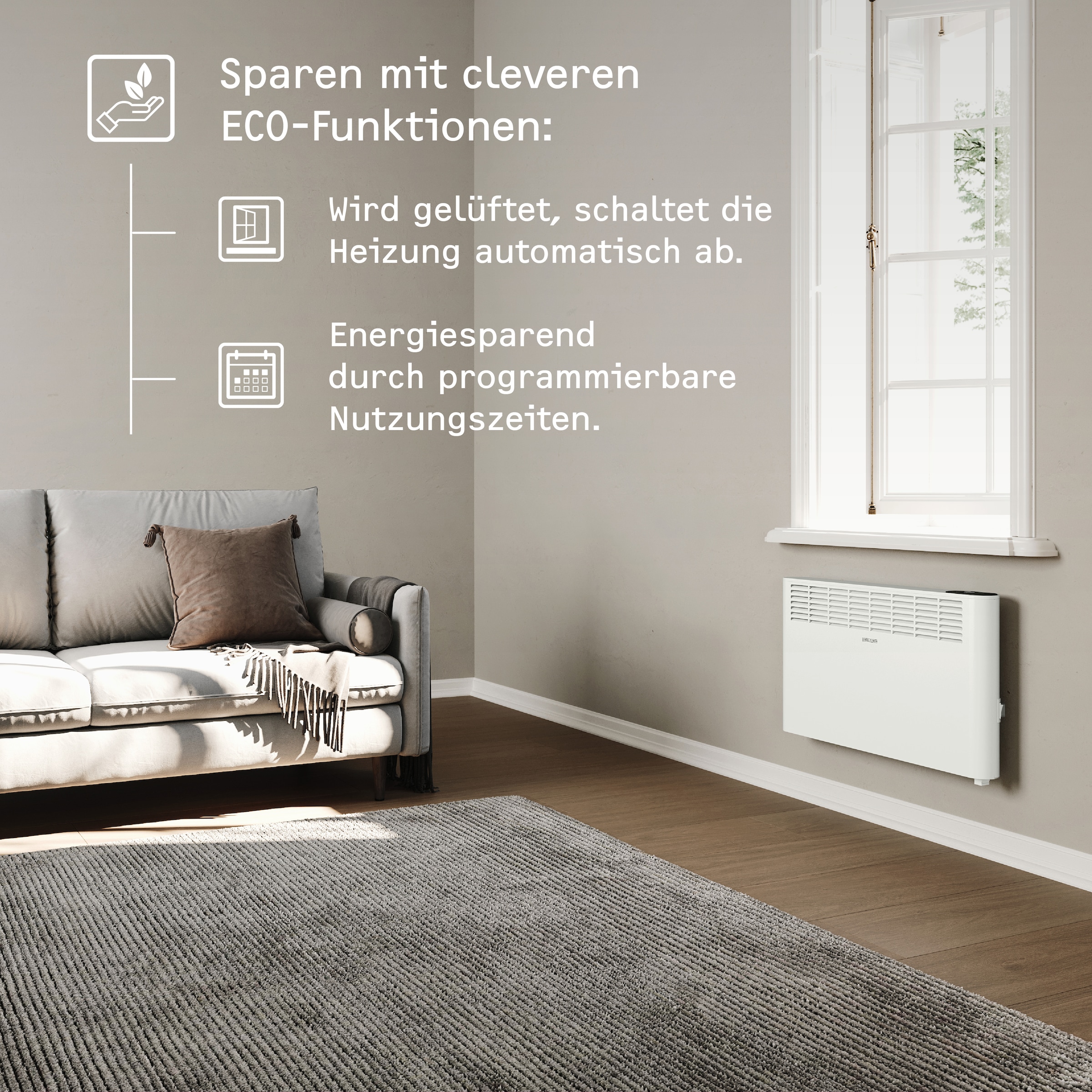 STIEBEL ELTRON Konvektor »»CNS 500 Plus LCD«, Wandkonvektor, energiesparend, weiß, 0,5 kW«, für ca. 6 m², LCD-Display, Wochenzeitschaltuhr/-timer, LC-Display