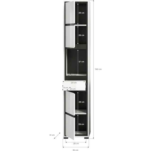 welltime Hochschrank »Jaru«, Badmöbel, 2 Türen, Türanschlag wechselbar, 1  Schubkasten, Breite 35 cm | BAUR