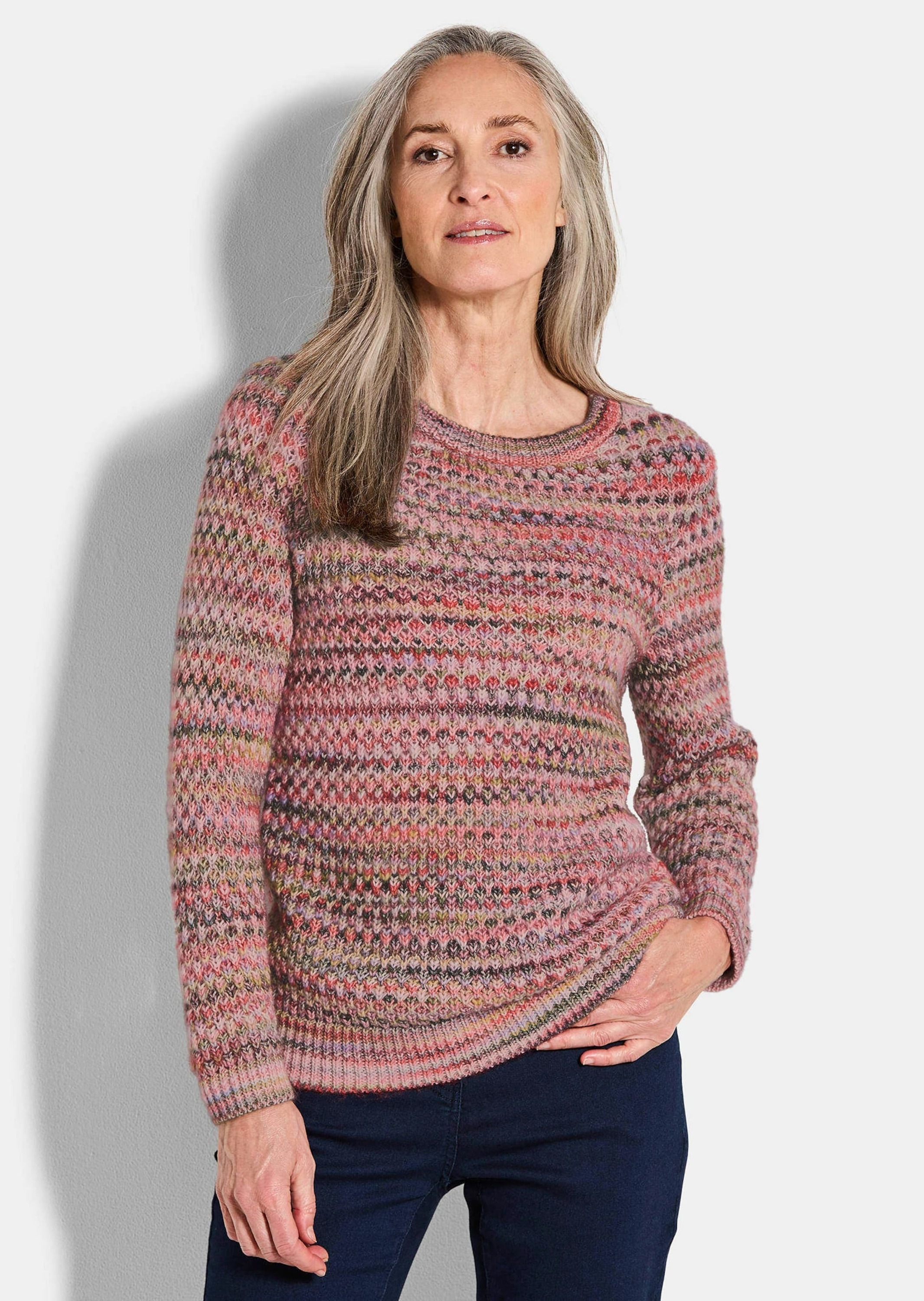 GOLDNER Rundhalspullover »Kurzgröße Strickpullover in Multicolor-Optik«