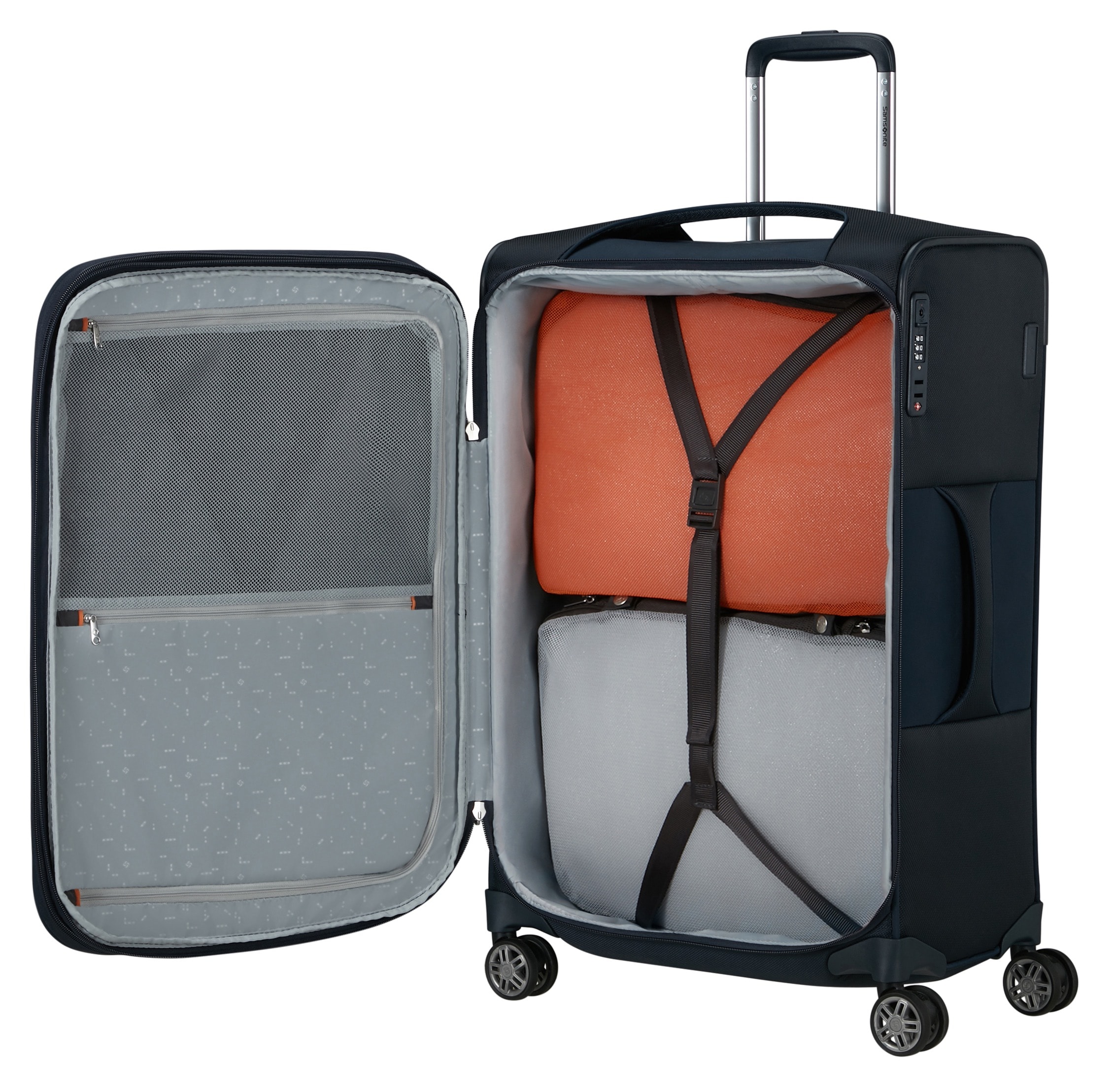 Samsonite Weichgepäck-Trolley »RE-LITE, verschiedene Größen und Farben«, (Set, 2 St., mit 2 Packwürfeln), 4 Rollen, Reisekoffer TSA-Schloss Stickerbogen Volumenerweiterung Laptopfach