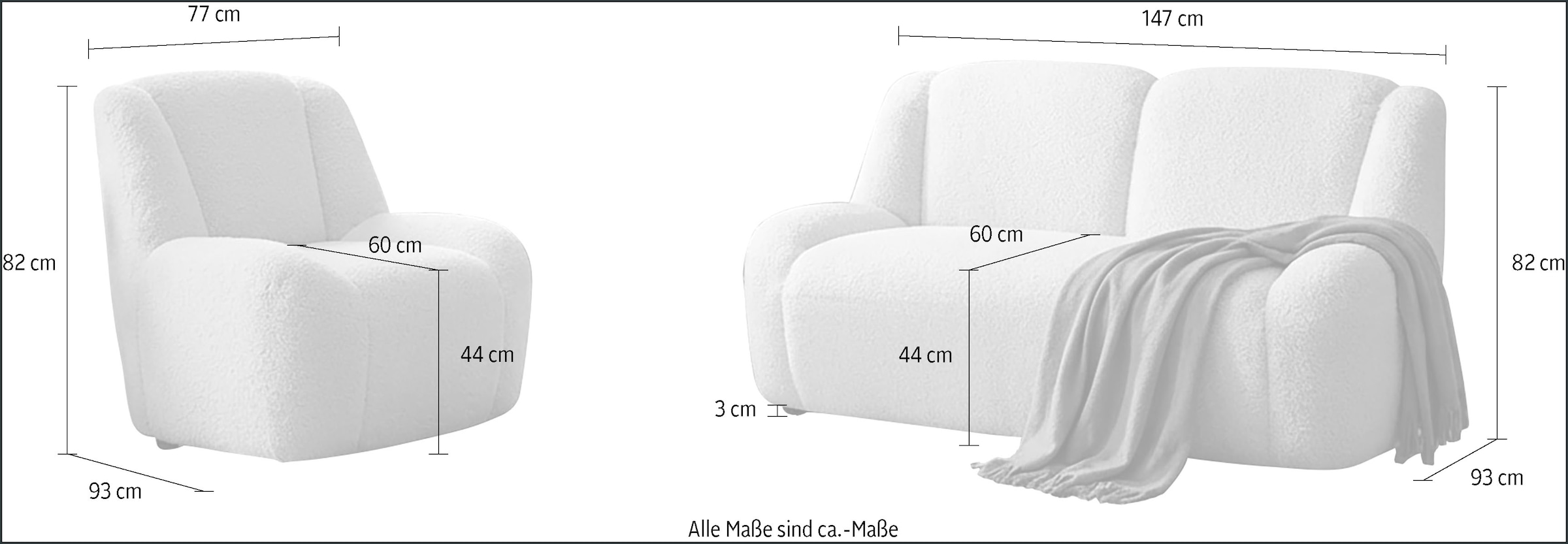 DOMO collection Polstergarnitur »Ryos, Sessel und 2-Sitzer, organische Form« Set, 2 tlg. skulpturale Opik, cozy chic