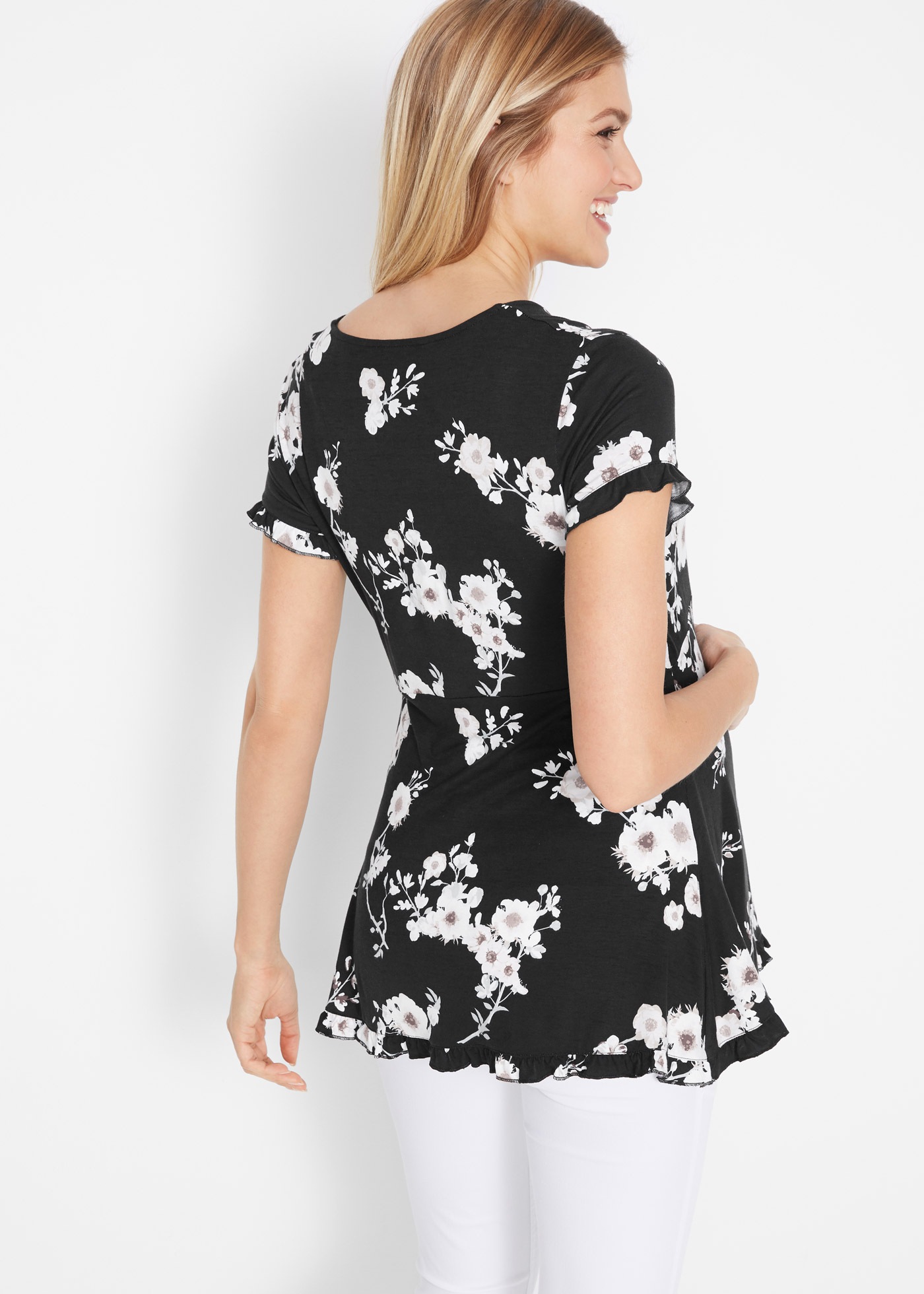 bonprix Tunika ausgestellte Passform, mit V-Ausschnitt, mit kurzem Arm günstig online kaufen