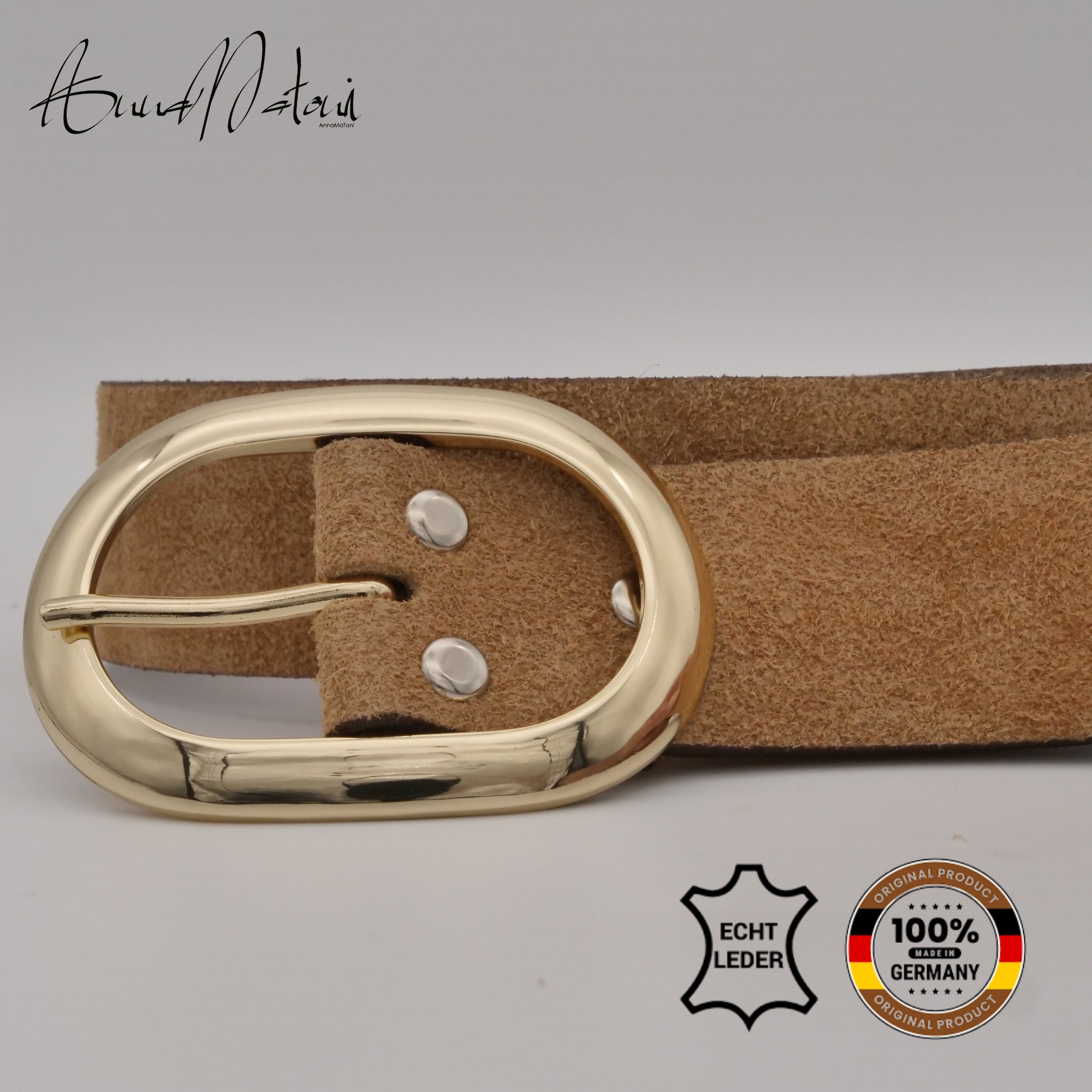 Ledergürtel ANNAMATONI "AnnaMatoni Damen Ledergürtel in hochwertigem Velour Leder 4cm", Damen, Gr. TW110 - 125cm Gesamtlänge, cognac 640, 100% Leder, Gürtel Ledergürtel 3