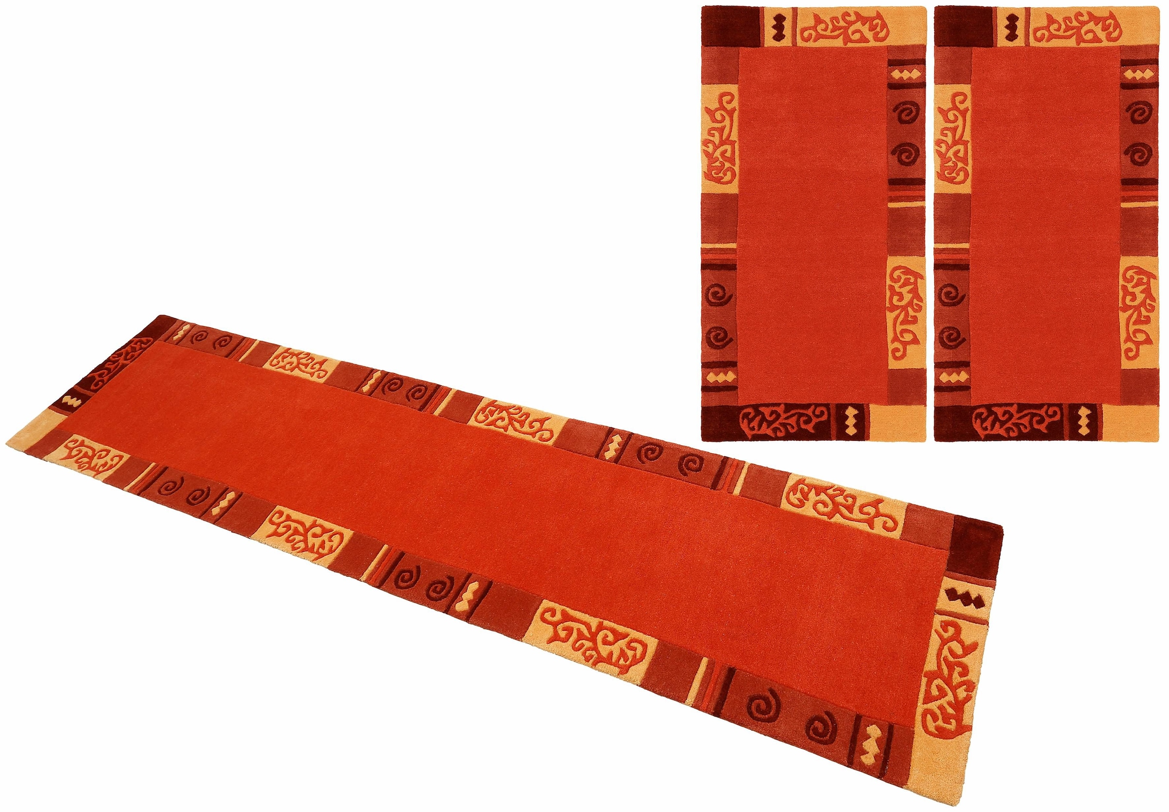 Bettumrandung THEKO, H:14mm, orange, Obermaterial: 100% Schurwolle, Schlafzimmer, Bettumrandungen, "Ambadi", Bettvorleger, reine Wolle, mit Bordüre,