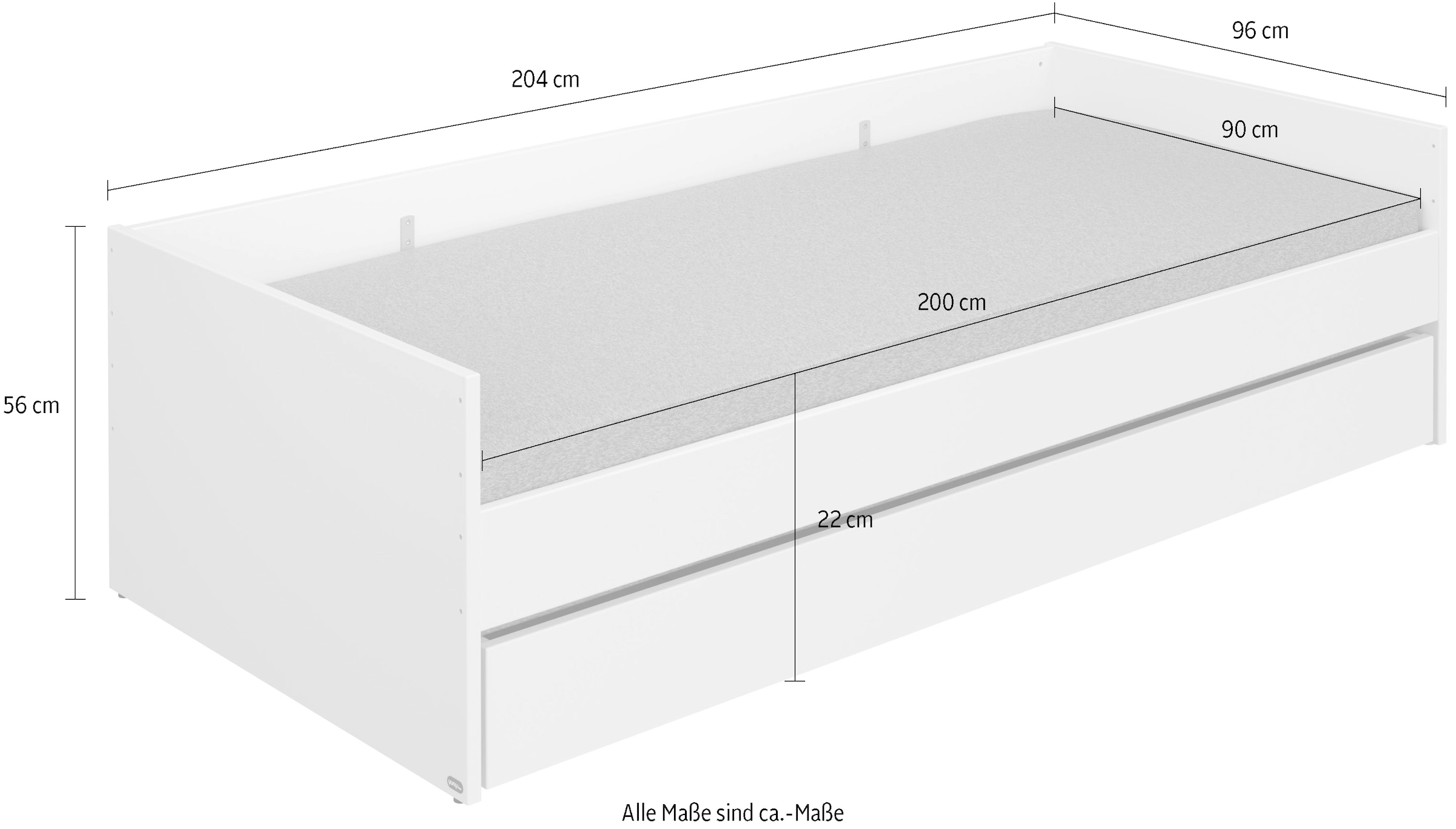 PAIDI Kinderbett »CUTIE LEA in Weiß mit Bettkasten, Jugendliege« L/B/H ca. 204/96-126/56cm, Off-White,  bietet extra Stauraum oder zusätzliche Liegefläche, Kojenliege