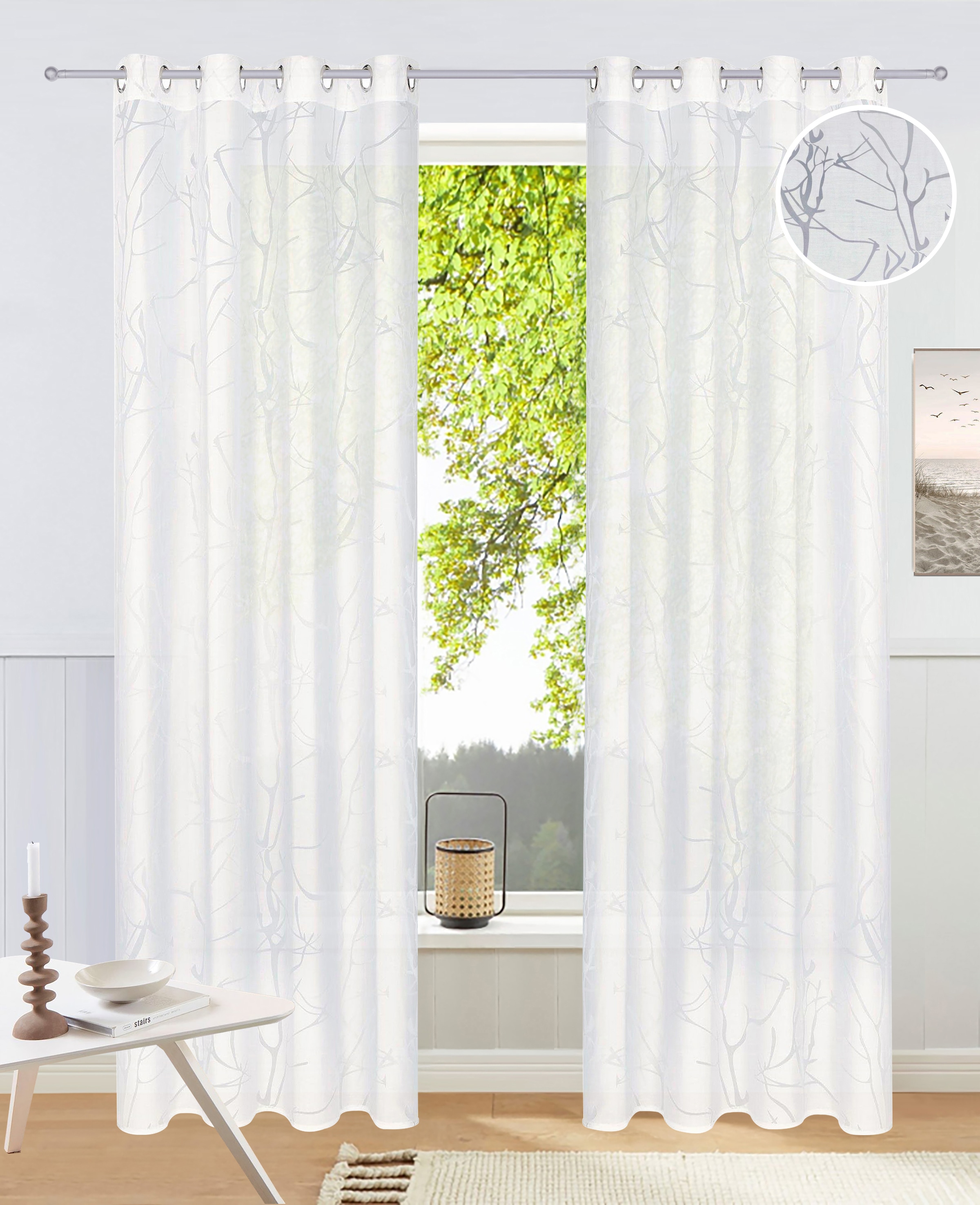 my home Gardine "Anna" Ösen 1 Stk. tlg. Bestseller, Äste-Motiv, Viskose, Po günstig online kaufen