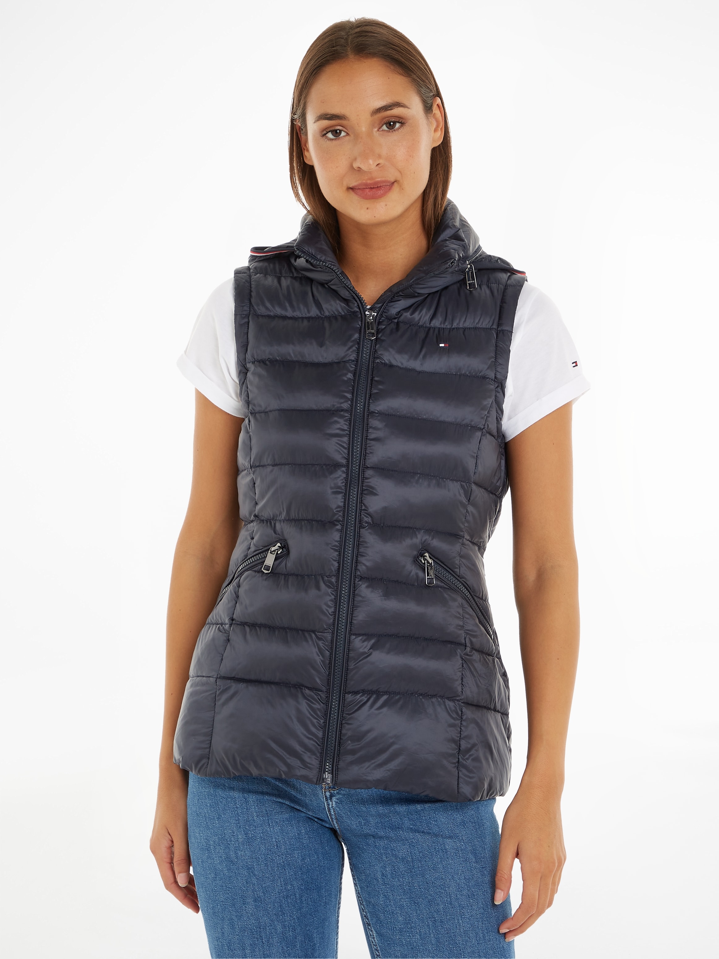 Stehkragen »MW VEST«, PADDED | Kapuze kaufen STRIPE GLOBAL Hilfiger im für BAUR Steppweste Tommy versteckter mit