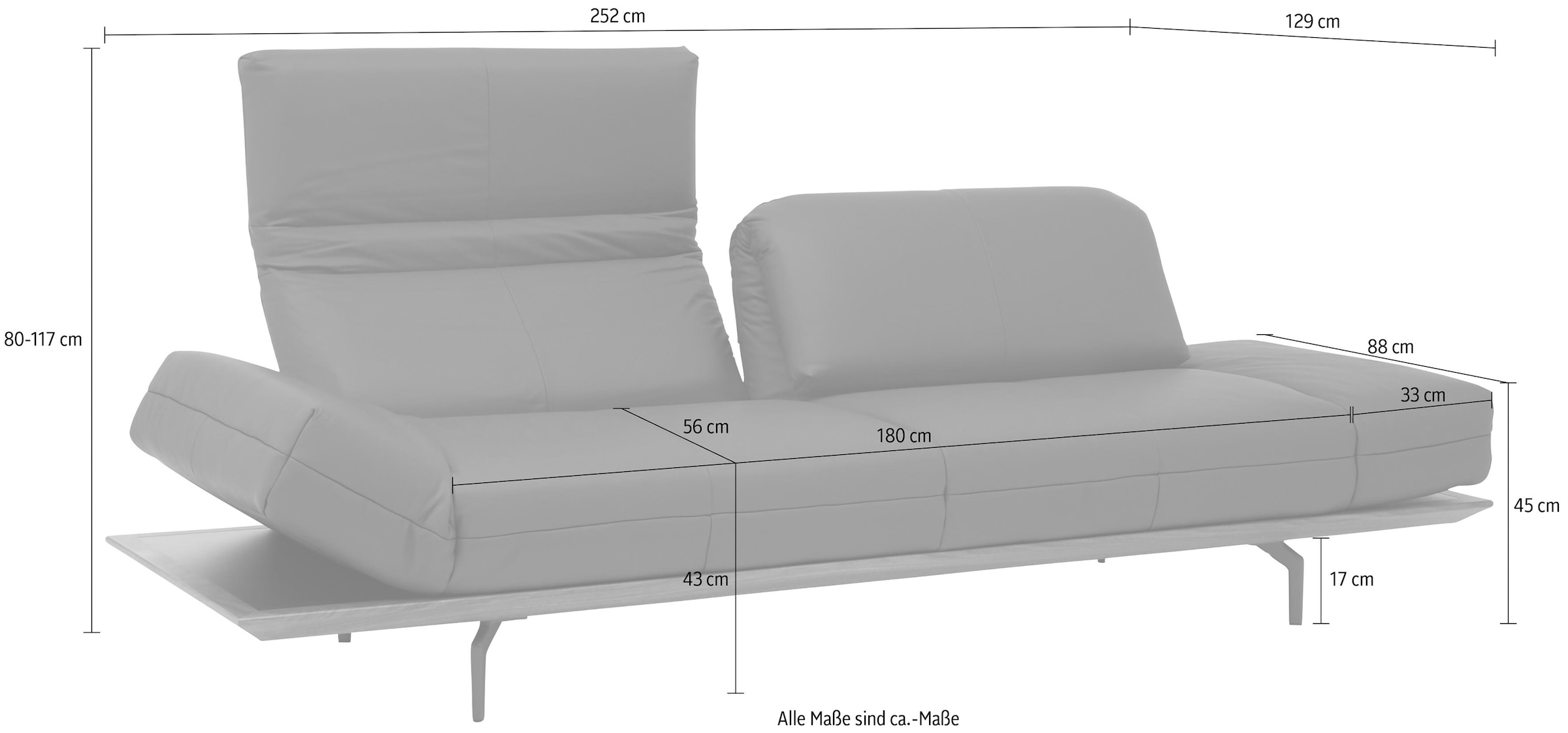 hülsta sofa 4-Sitzer »hs.420«, in 2 Qualitäten, Holzrahmen in Eiche Natur oder Nußbaum, Breite 252 cm