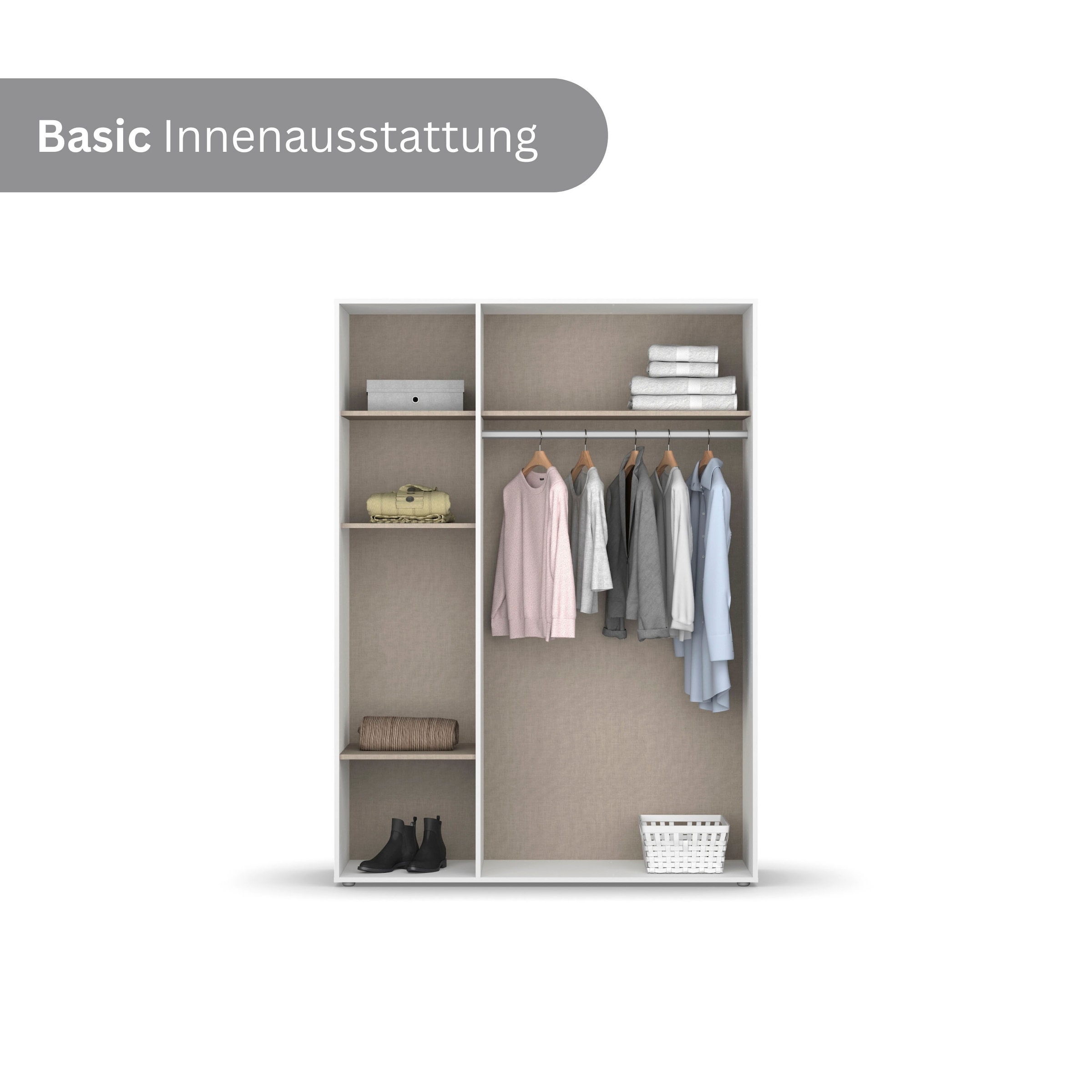 rauch Drehtürenschrank »Kleiderschrank Schrank Garderobe Wäscheschrank TOPSELLER VOYAGER«, (in 3 verschiedenen Ausstattungen BASIC/CLASSIC/PREMIUM), mit modernen Griffen in Graumetallic, viel Stauraum MADE IN GERMANY