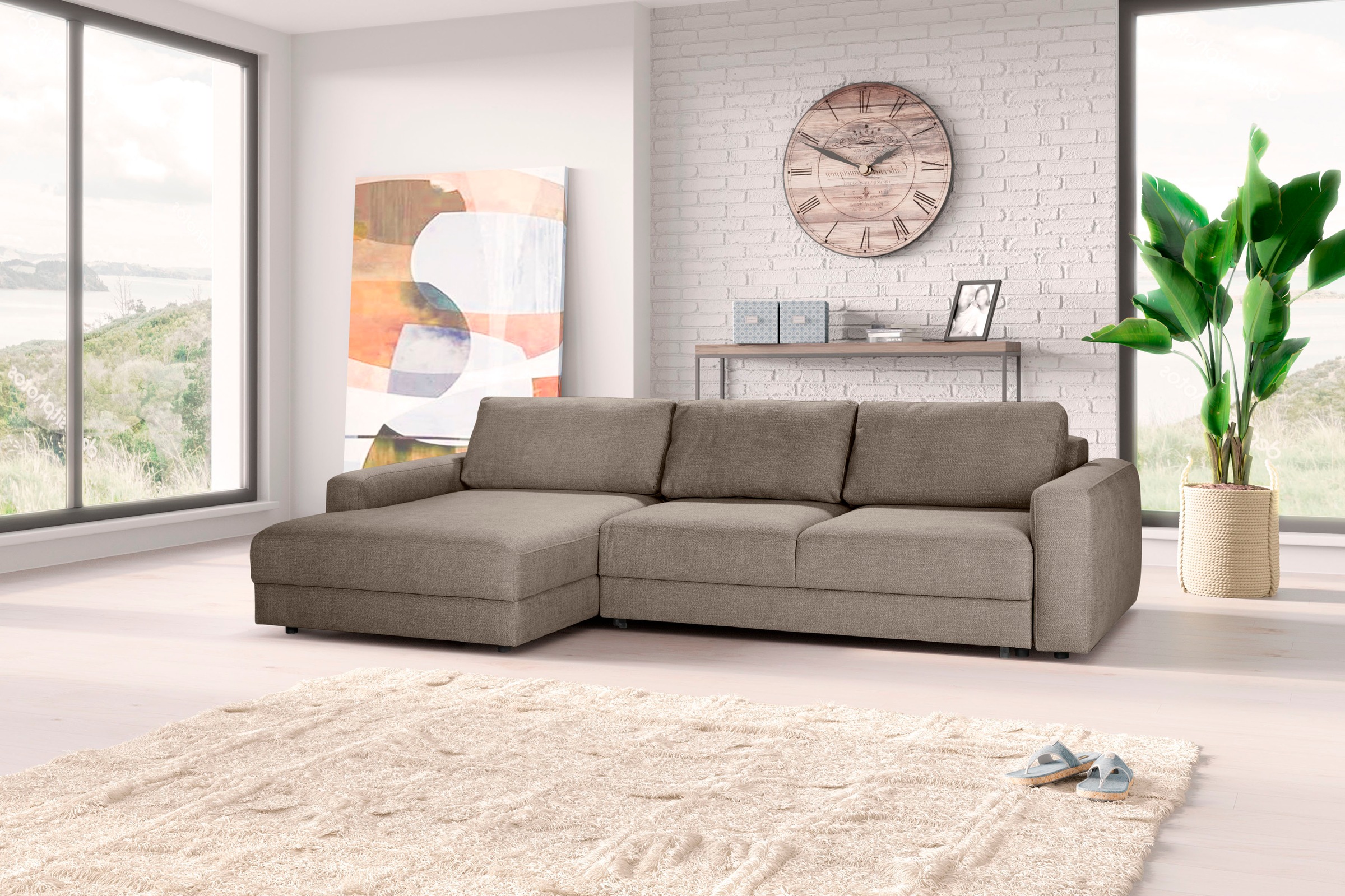 TRENDMANUFAKTUR Ecksofa »Bourbon II, mit extratiefer Sitzfläche und extrabreiter Recamiere«, elegant und zeitlos, mit hohem Sitzkomfort, L-Form