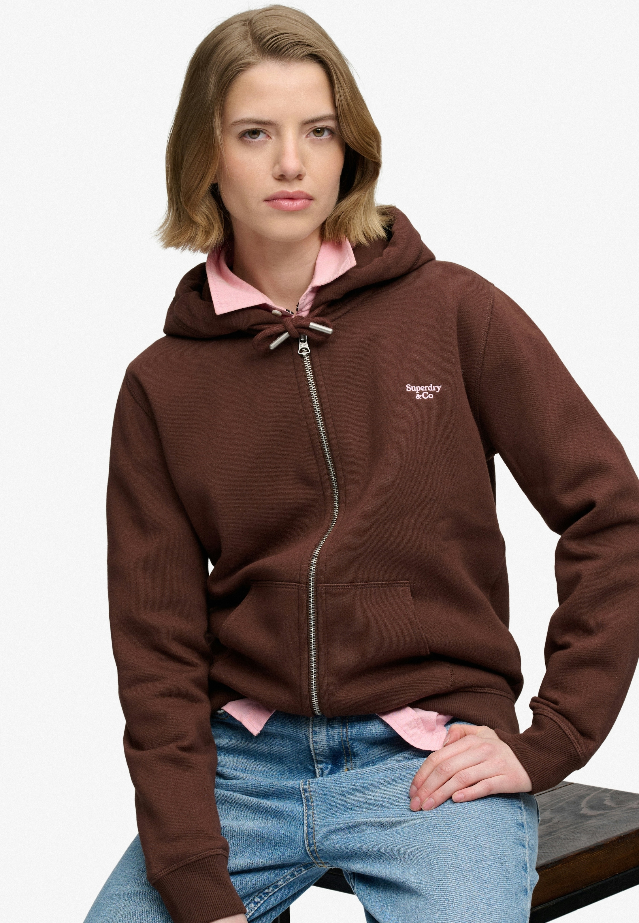 Superdry Kapuzensweatjacke »SIGNATURE EMB ZIPHOOD« Baumwollmischung, relaxed fit