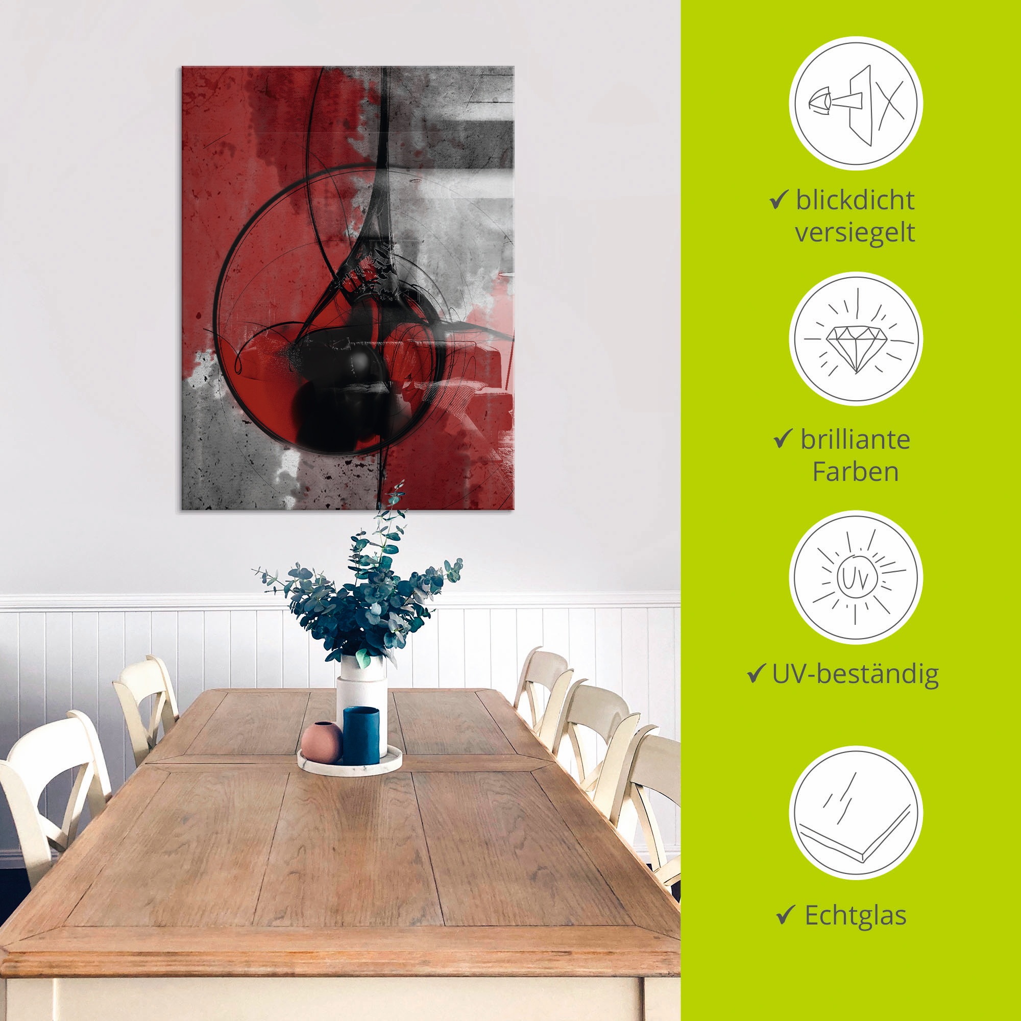 Artland Glasbild »Abstrakt in rot und schwarz«, Gegenstandslos, (1 St.), in verschiedenen Größen