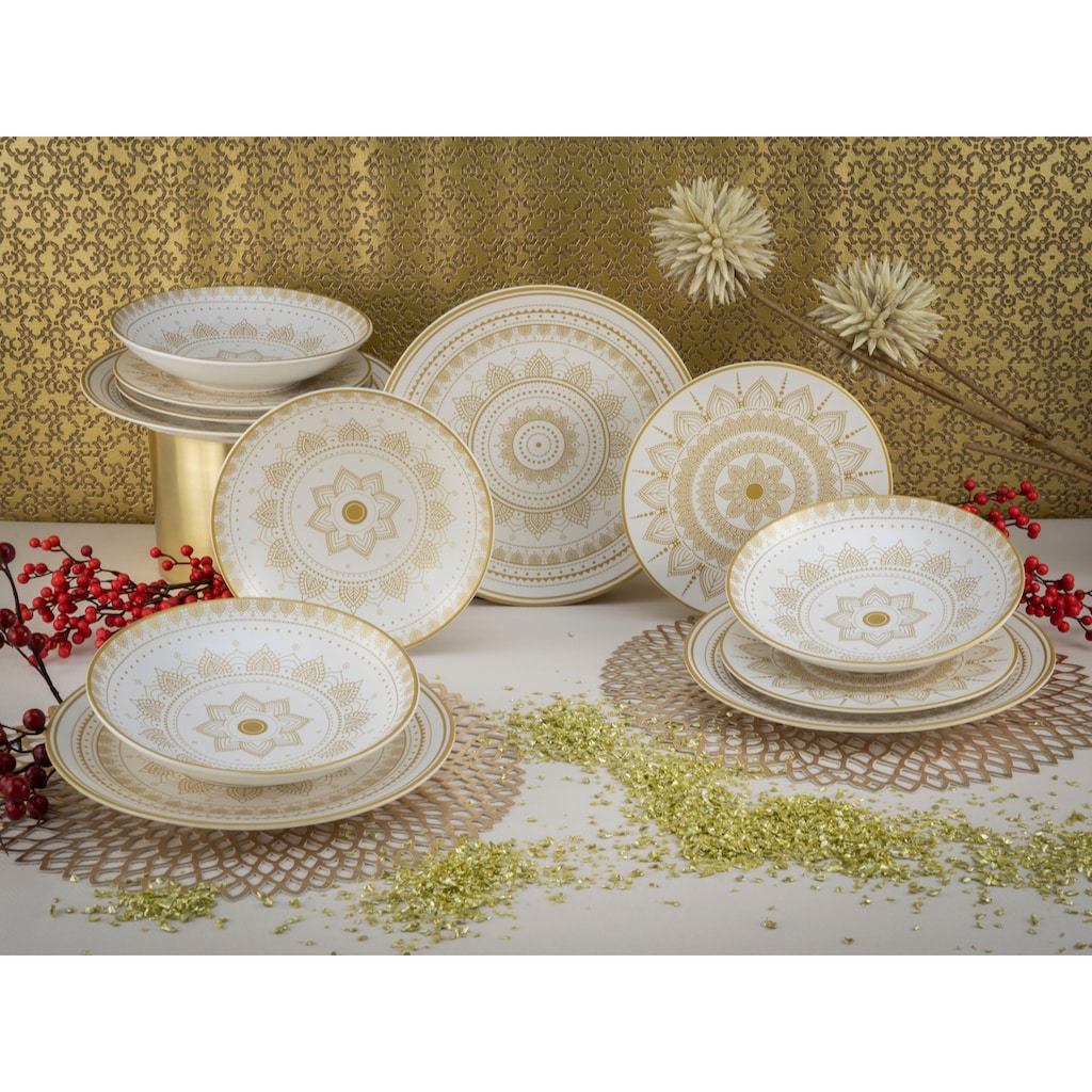 CreaTable Teller-Set »Mandala Gold«, (Set, 12 tlg., Tafelservice für 4 Personen)