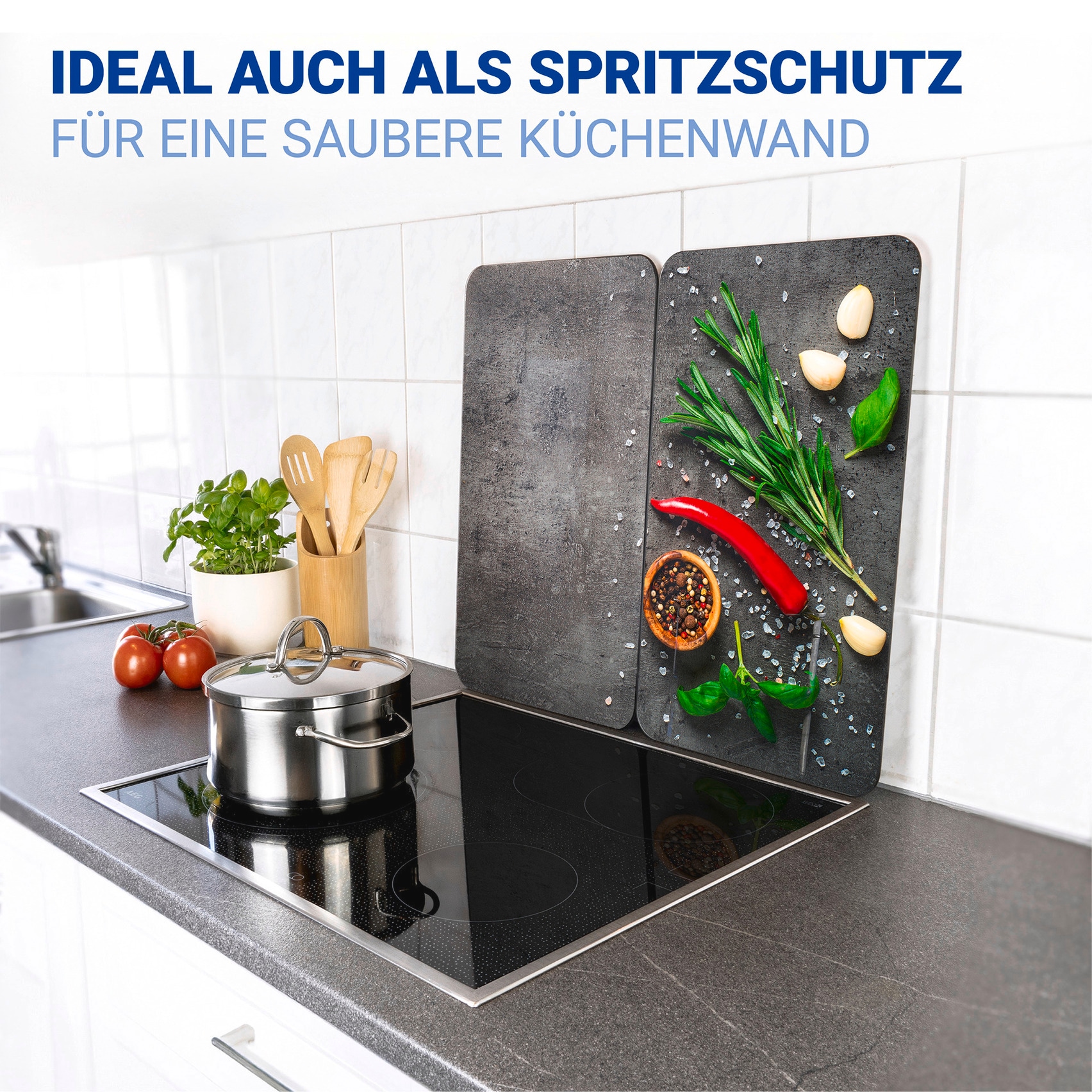 WENKO Herd-Abdeckplatte »Universal Modell Rosmarin«, (Set, 2 tlg.), Herdabdeckung für alle Herdarten, kratzfest, mit rutschfesten Füßen
