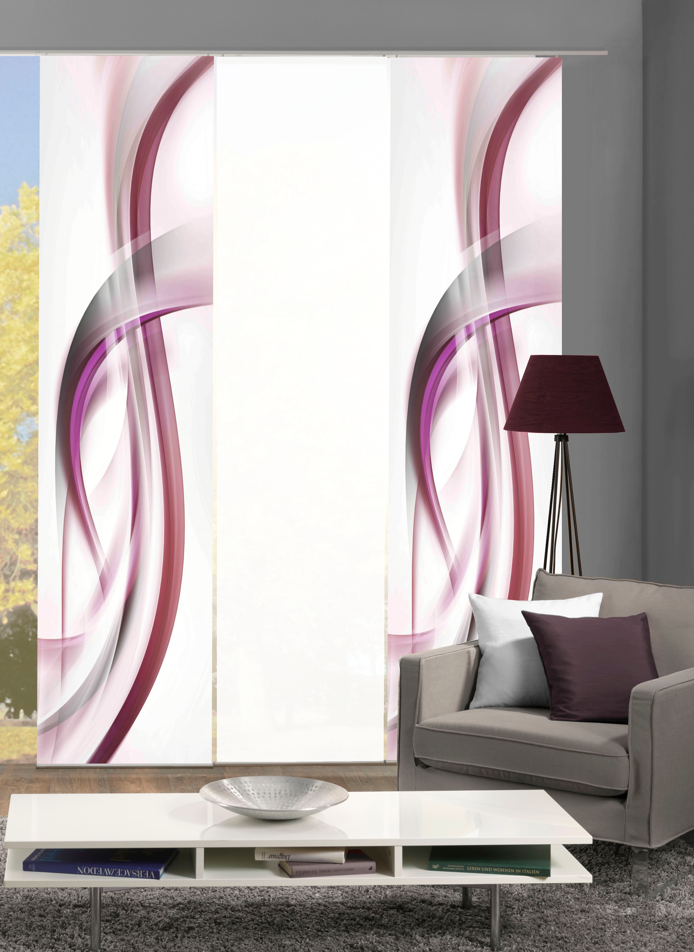 Schiebegardine HOME WOHNIDEEN, B:60cm H:245cm, lila, Polyester, Wohnzimmer, Gardinen, "FALA", Schiebevorhang Digi 3er Set FALA BEERE