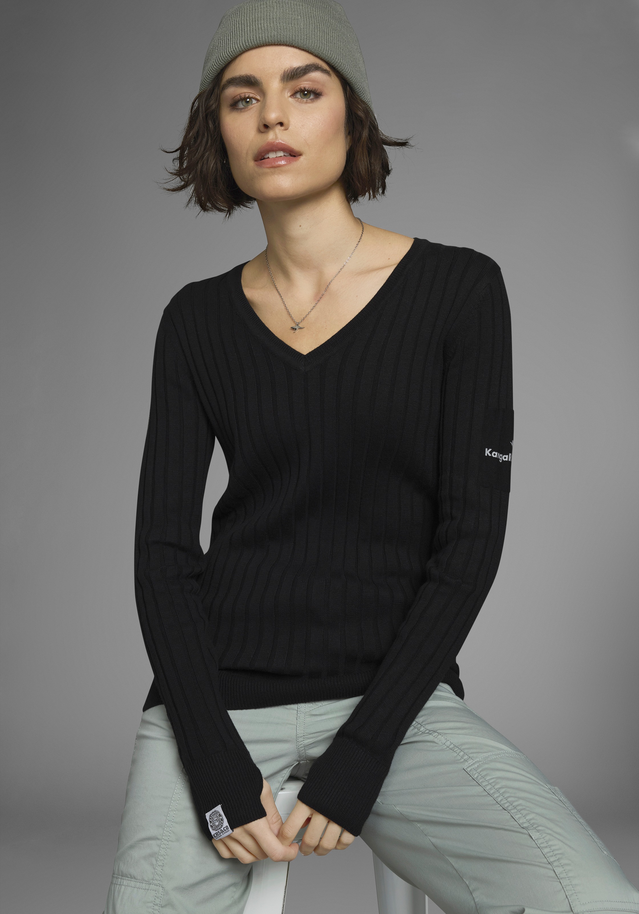 KangaROOS V-Ausschnitt-Pullover, in breit geripptem Feinstrick günstig online kaufen