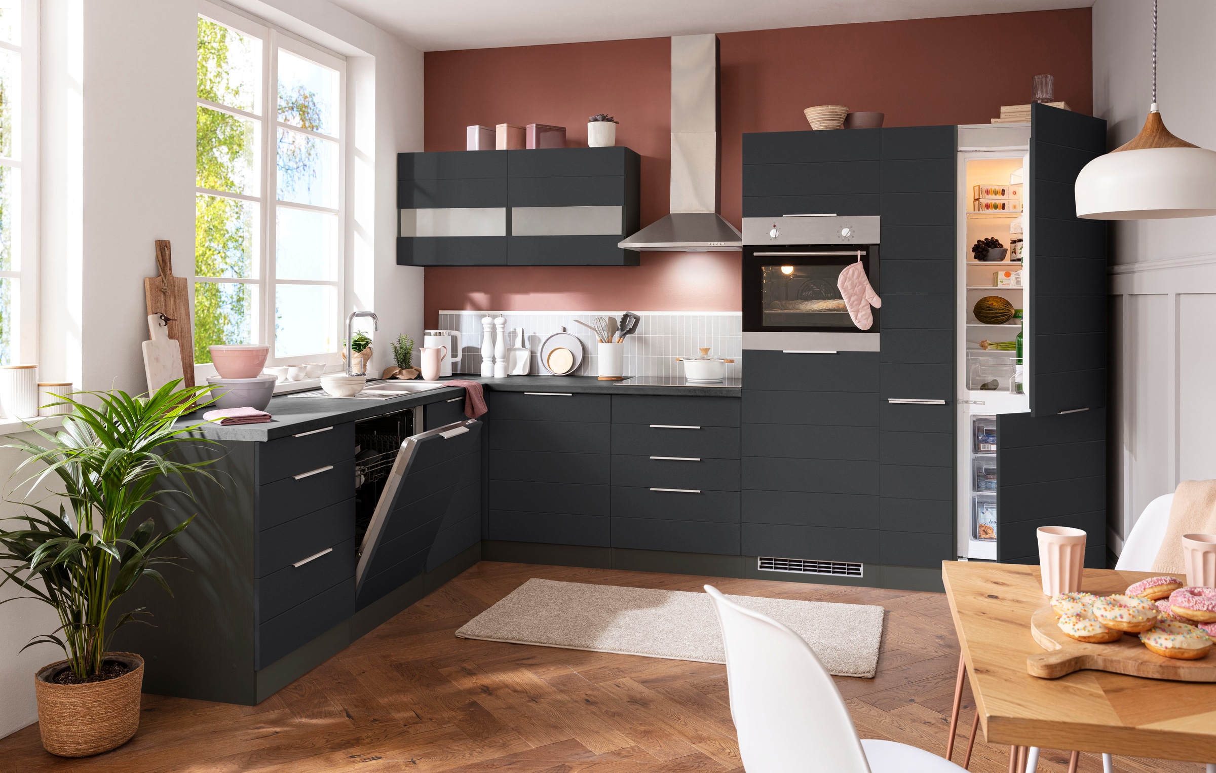 KOCHSTATION Winkelküche »KS-Luhe«, Stellbreite 240x330 cm, wahlweise mit oder ohne E-Geräten, MDF-Fronten