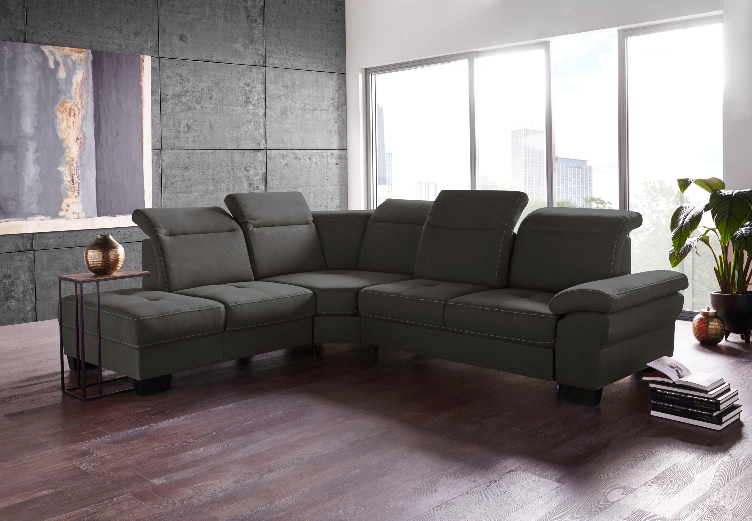 Places of Style Ecksofa »Cornwall L-Form«, incl. Sitztiefenverstellung, mit Bettfunktion und Kopfteilverstellung