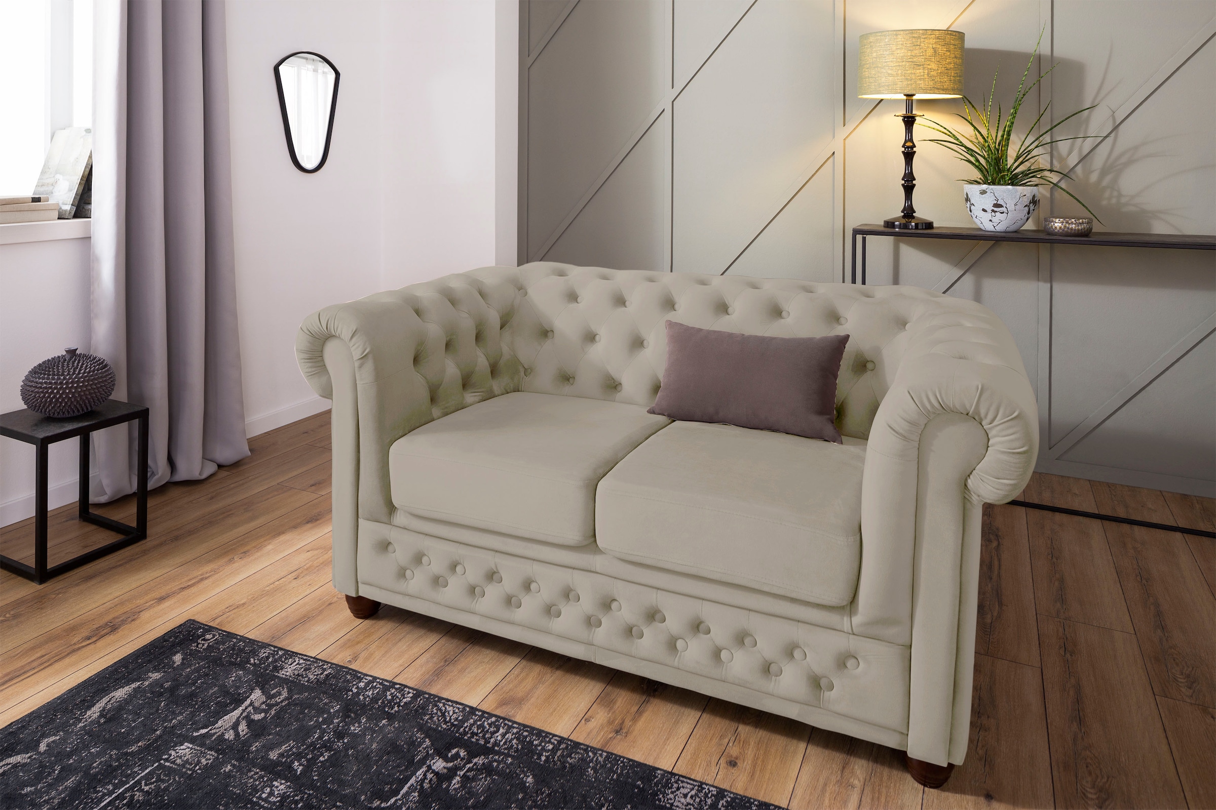 Home affaire Chesterfield-Sofa "New Castle", mit hochwertiger Knopfheftung in Chesterfield-Design, B/T/H: 148/86/72