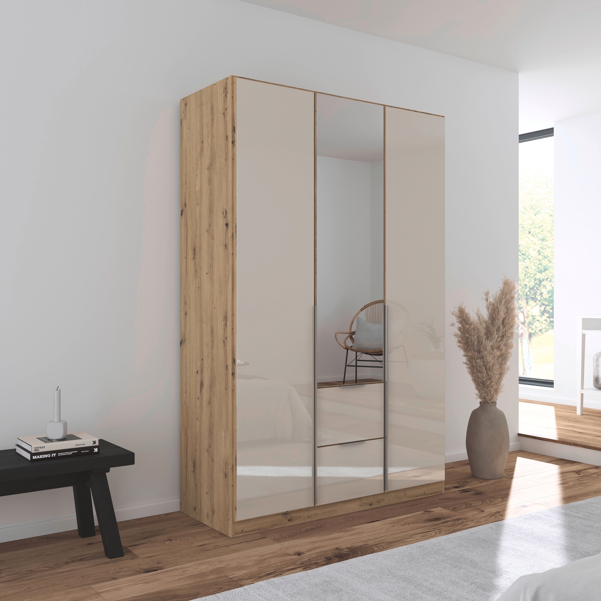 rauch Drehtürenschrank »Kleiderschrank Kleiderschränke Schrank Garderobe AGORDO mit Glasfront«, mit Außenschubkästen, in 6 Breiten und 2 Höhen MADE IN GERMANY