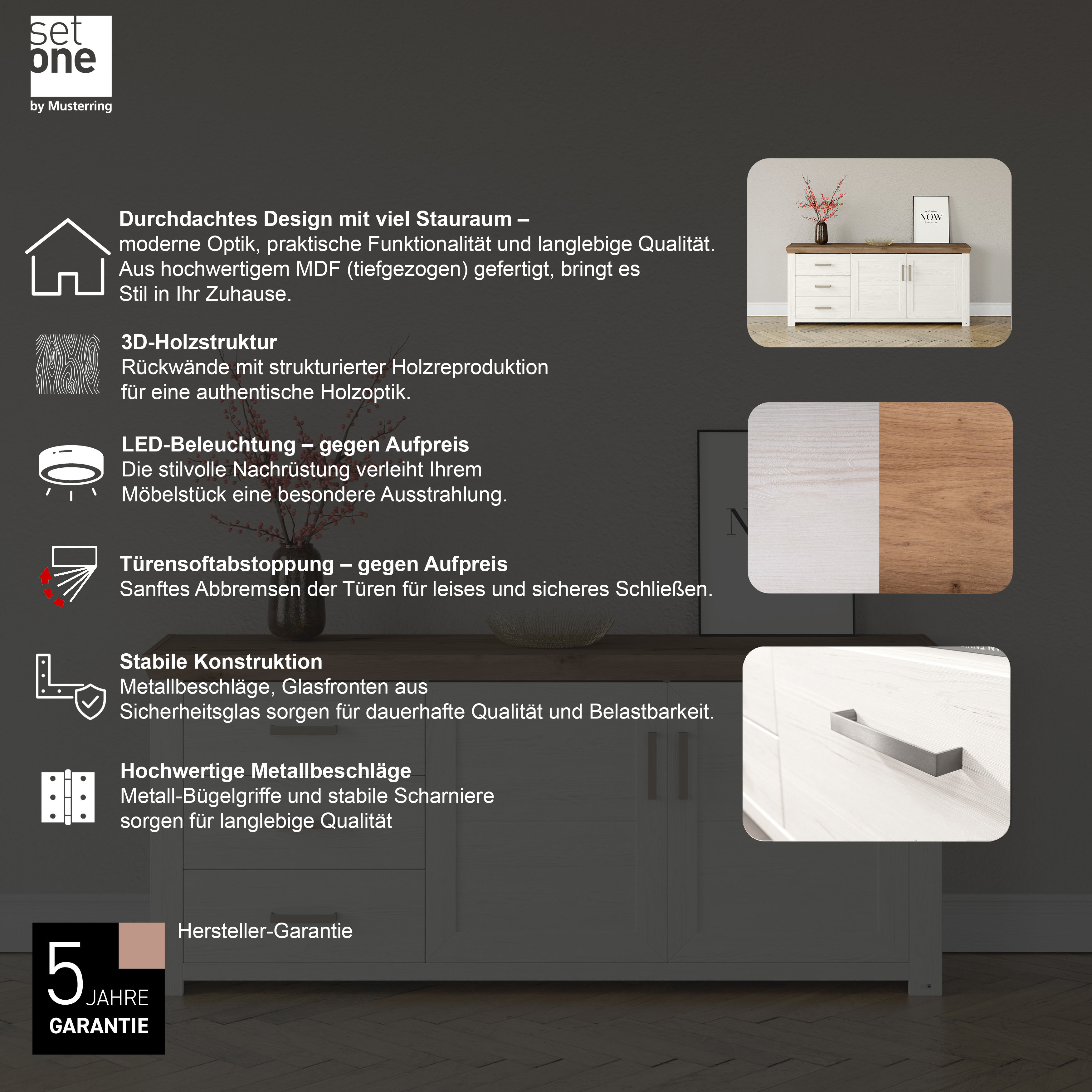 Thumbnail - set one by Musterring Sideboard "York", Typ 51, mit viel Stauraum, Bügelgriff silber, B 184 x H 79 cm