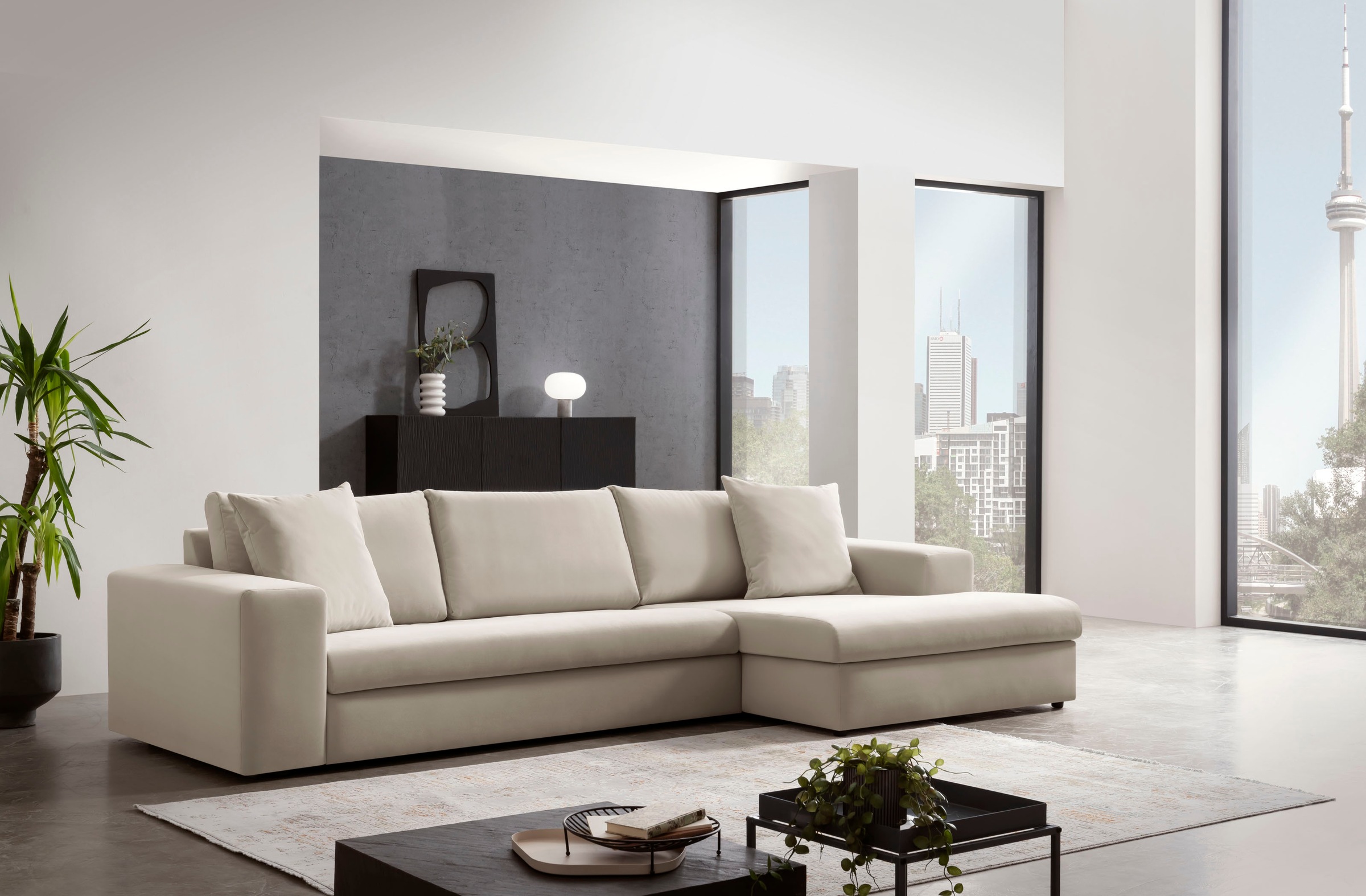 Home affaire Ecksofa "SLEETLAND XXL in Samtvelours oder Vintage-Leder-Optik günstig online kaufen