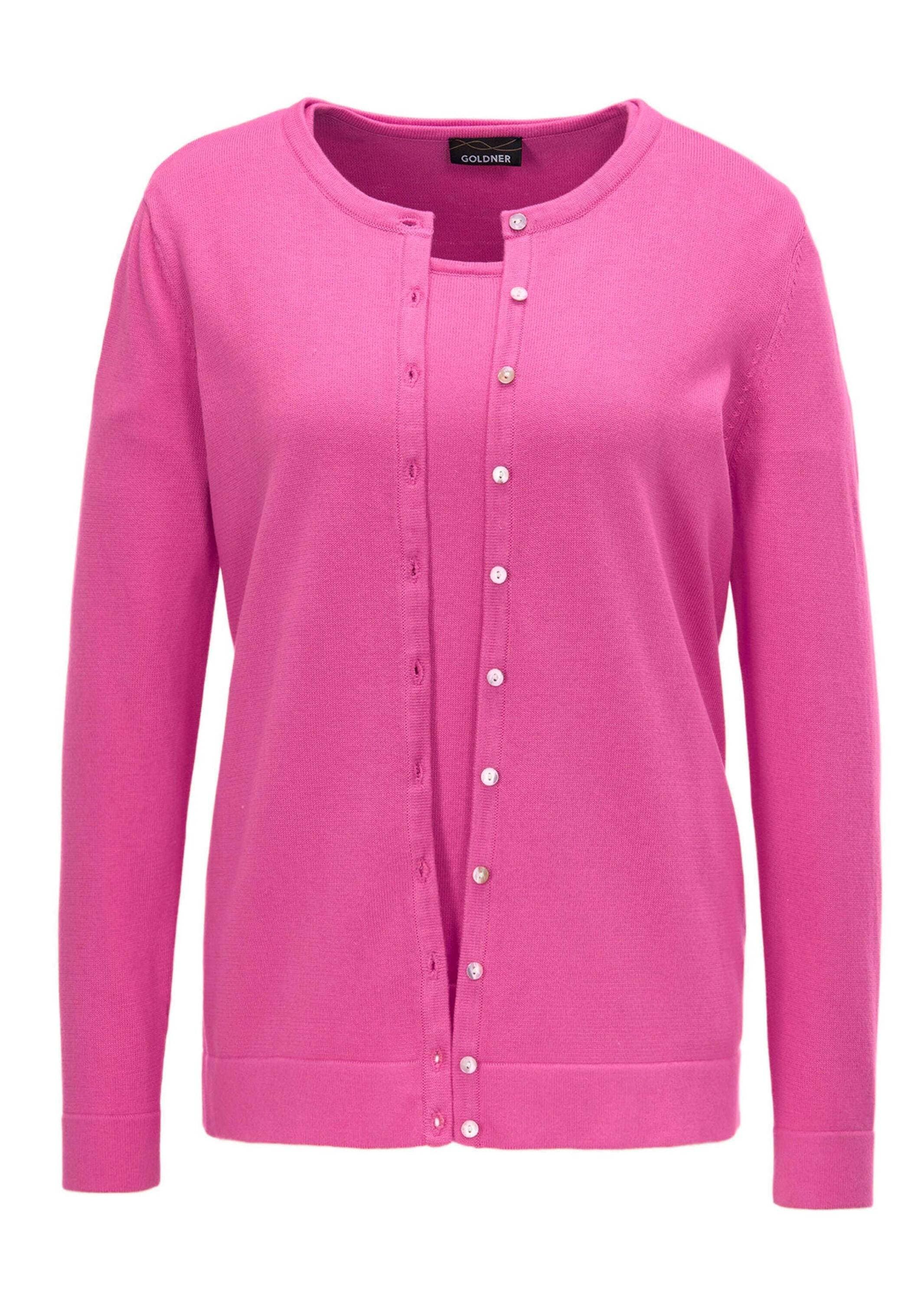 GOLDNER Strickpullover "Kurzgröße Figurnahes Twin-Set aus Pima-Baumwolle" Ohne
