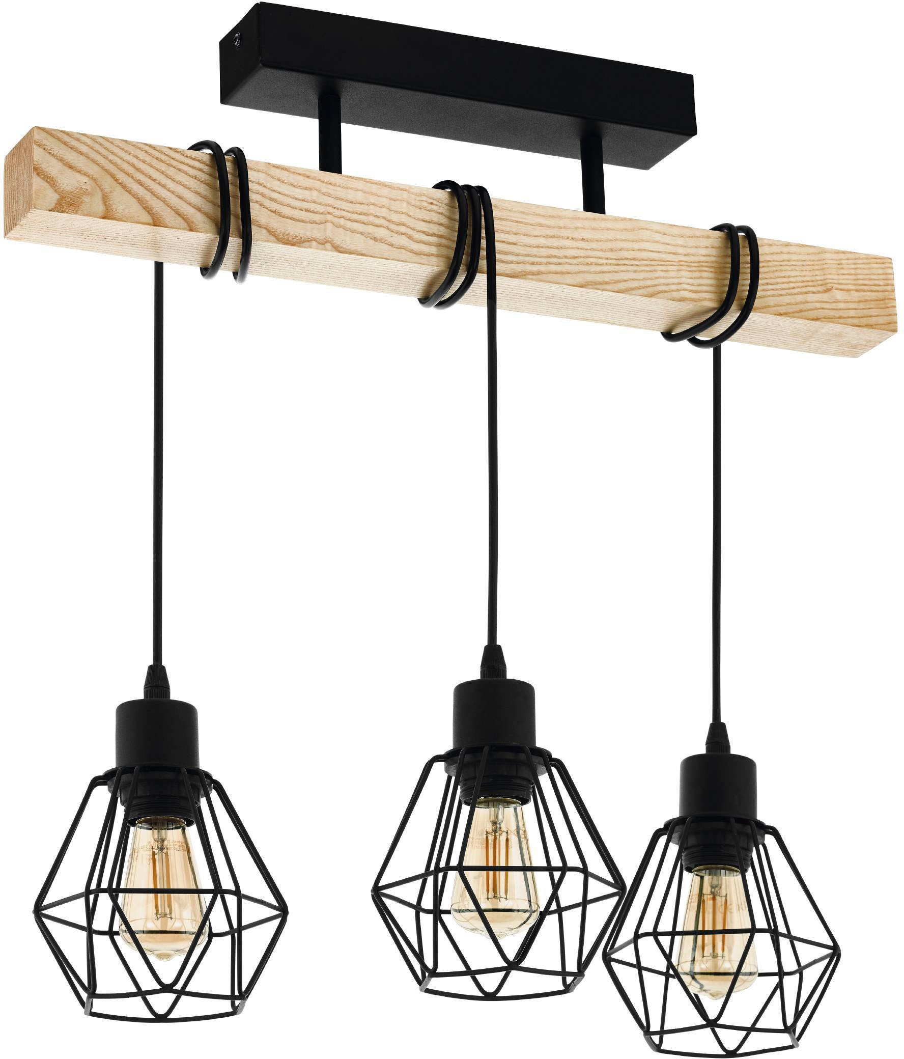 EGLO Deckenleuchte »TOWNSHEND 5«, 3 flammig-flammig, Vintage Deckenleuchte, Industrial, Retro Lampe aus Stahl und Holz, E27