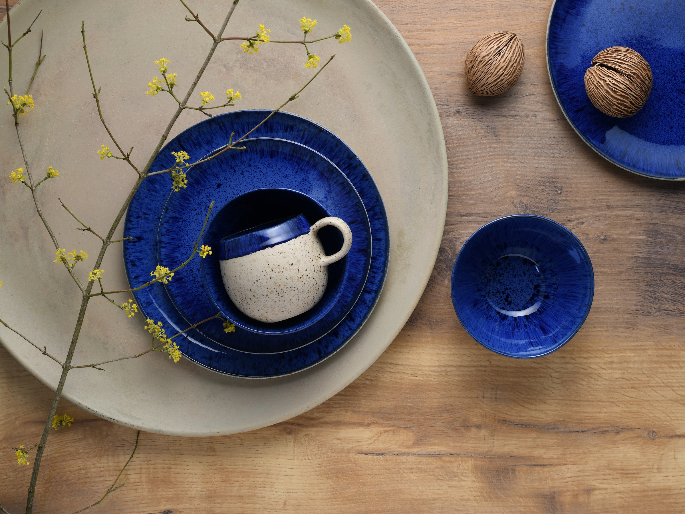 CreaTable Kombiservice »Geschirr-Set Deep Blue Sea«, (Set, 8 tlg., Kaffeeservice und Tafelservice im Set, für 2 Personen), Service, jedes Stück ist ein Unikat, 8 Teile, für 2 Personen