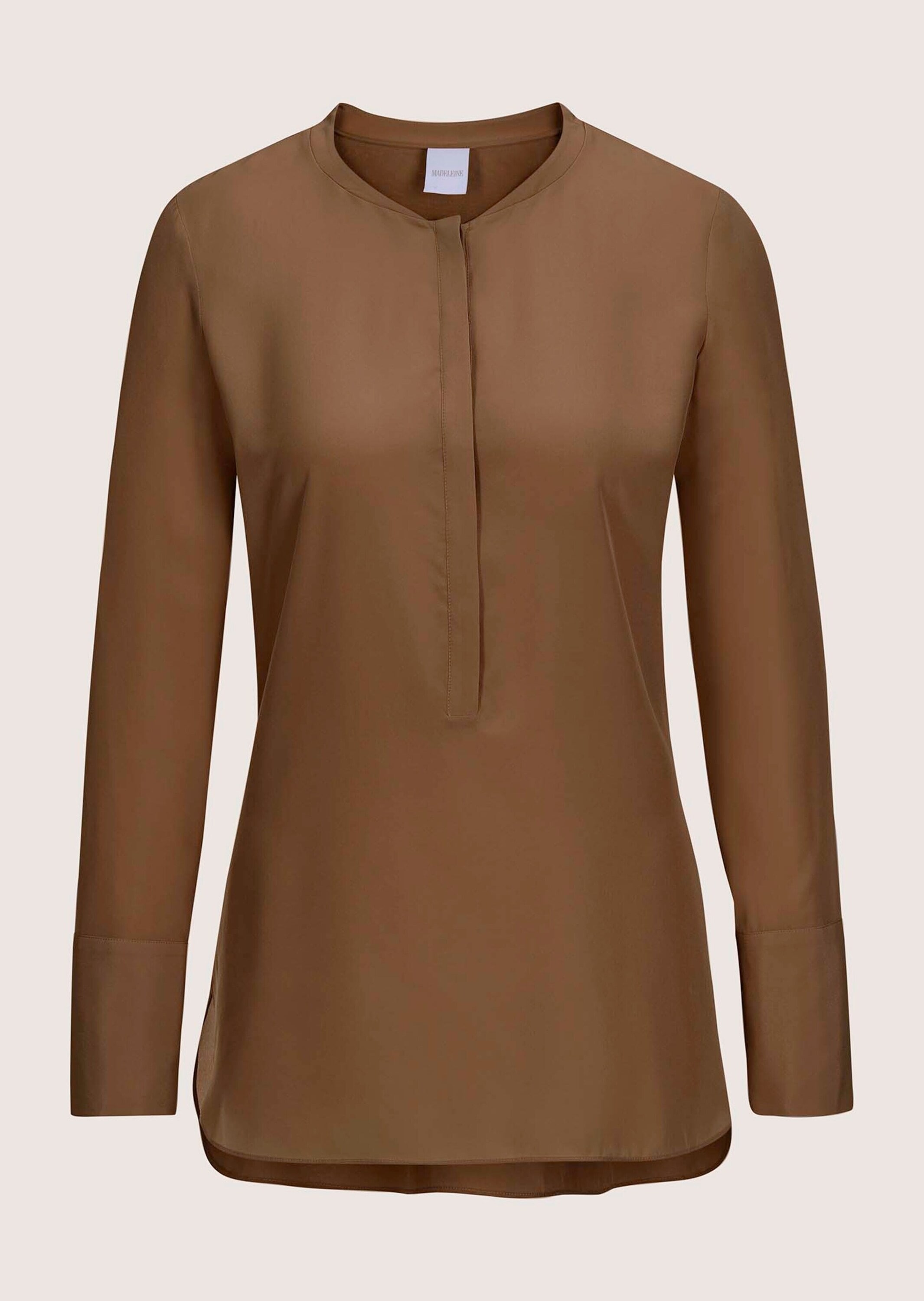MADELEINE Hemdbluse "Seidenhemd Luxuriöse Bluse mit kragenlosem Design"