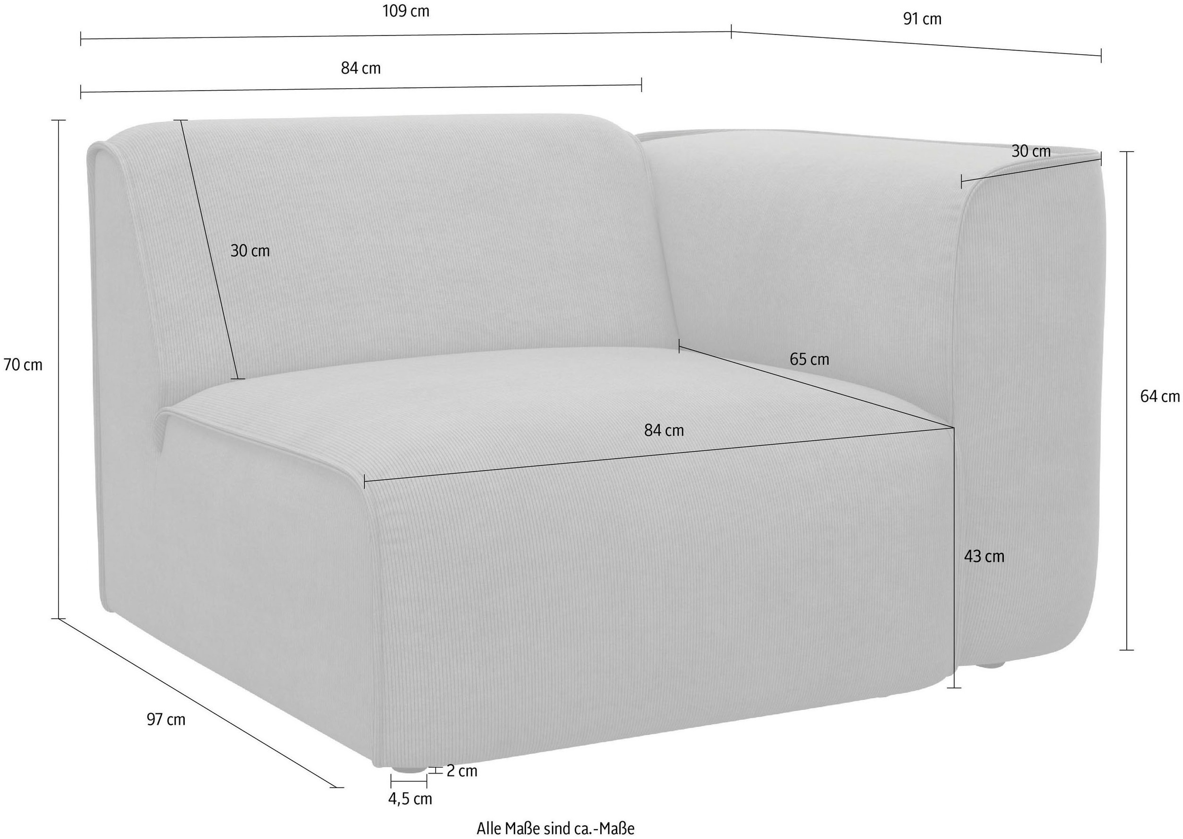 RAUM.ID Sessel »Merid Sofa-Eckelement, Maße B/T/H: 109/97/46 cm«, als Modul oder separat verwendbar, für individuelle Zusammenstellung