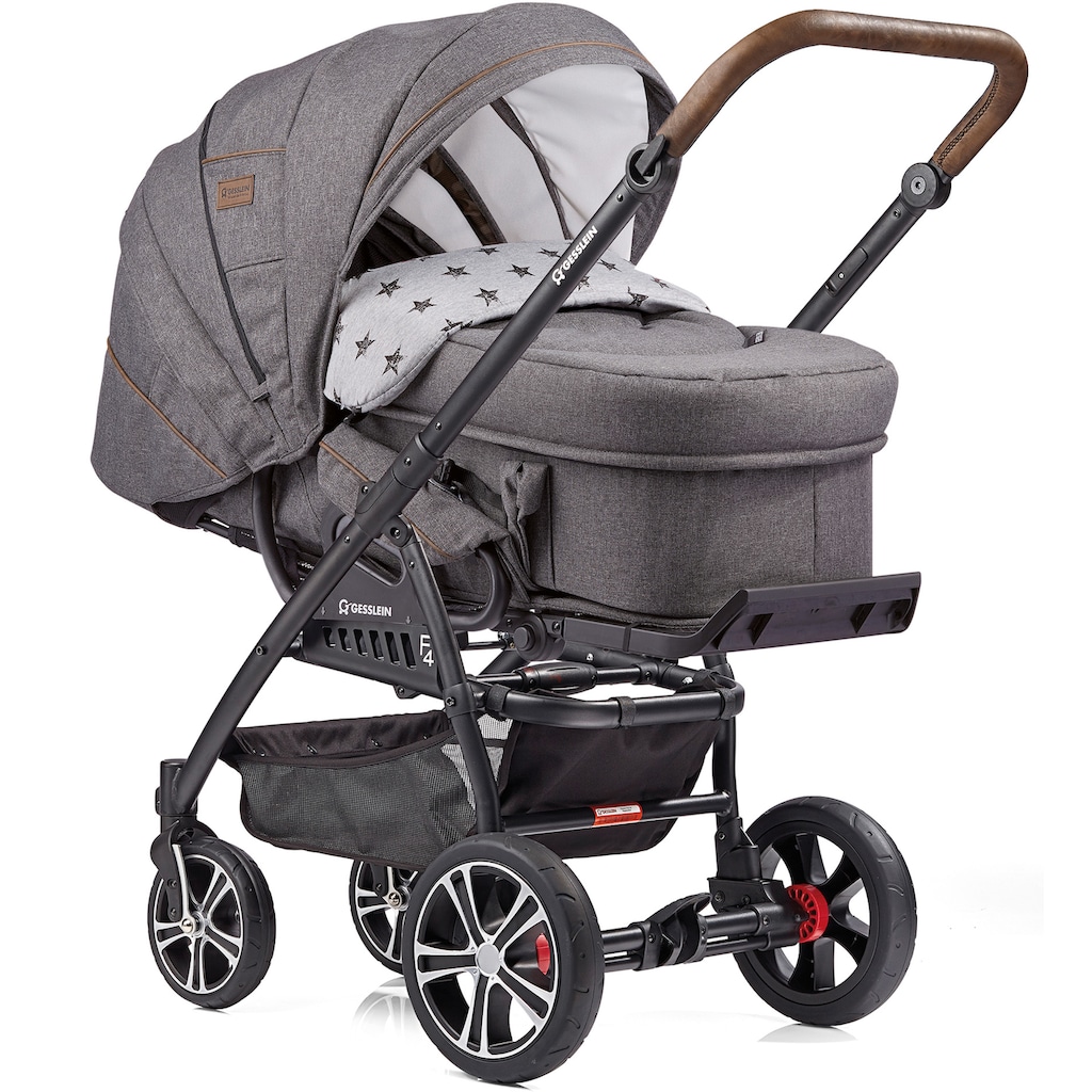 Gesslein Kombi-Kinderwagen »F4 Air+, schwarz/tabak, grau meliert/Stern grau meliert«, mit Tragetasche C2 Compact; Design & Handarbeit aus Deutschland