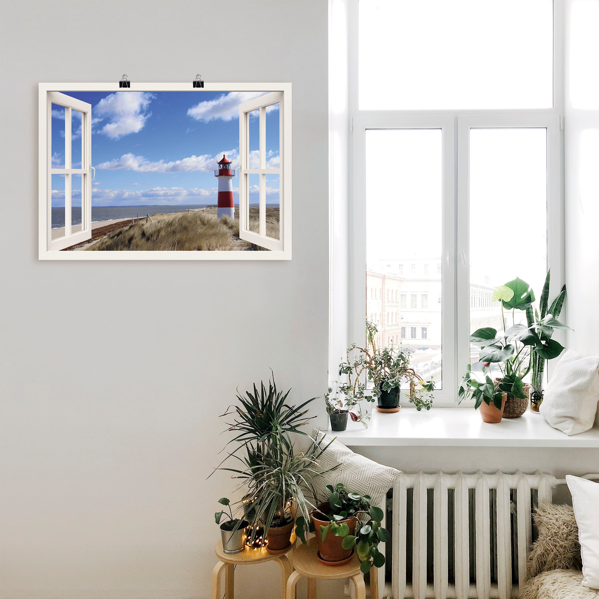 Artland Wandbild »Fensterblick - Leuchtturm Sylt«, Fensterblick, (1 St.), als Leinwandbild, Poster, Wandaufkleber in verschied. Größen