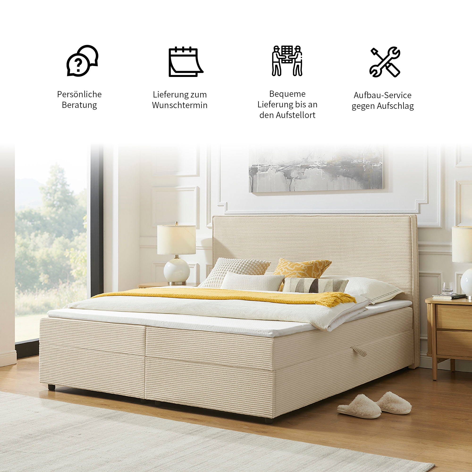 OTTO home Boxbett »Eliaas inkl. Bettkasten und Topper, Liegefläche 180x200cm« erhältlich in hochwertigem Cord-Stoff und der Größe 180x200cm